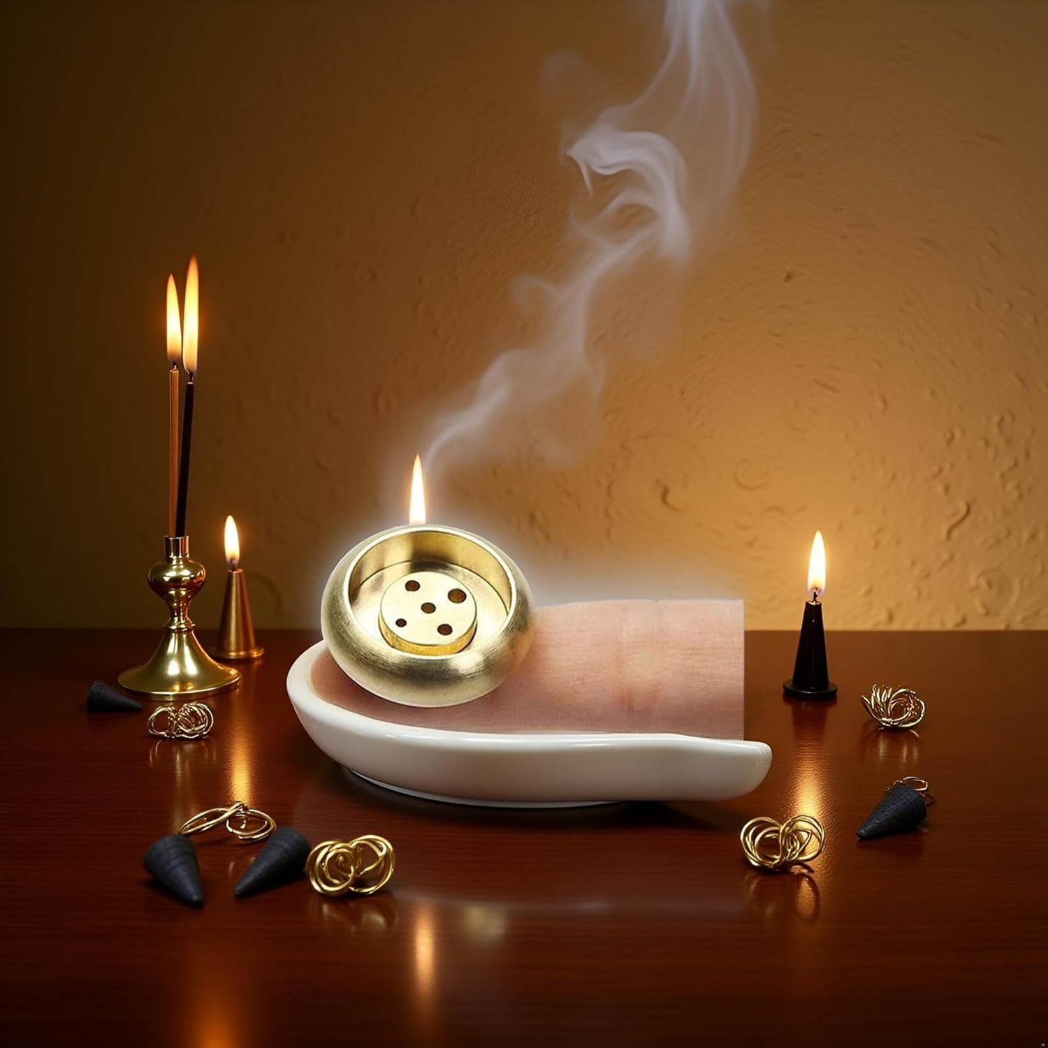 Jowxsx Brass Incense Holder for Sticks Coils Cones