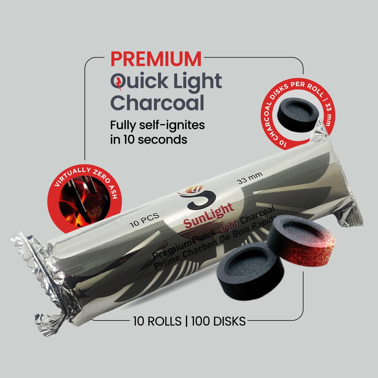 Sunlight Premium Charcoal Tablets for Incense - 100 Discs
