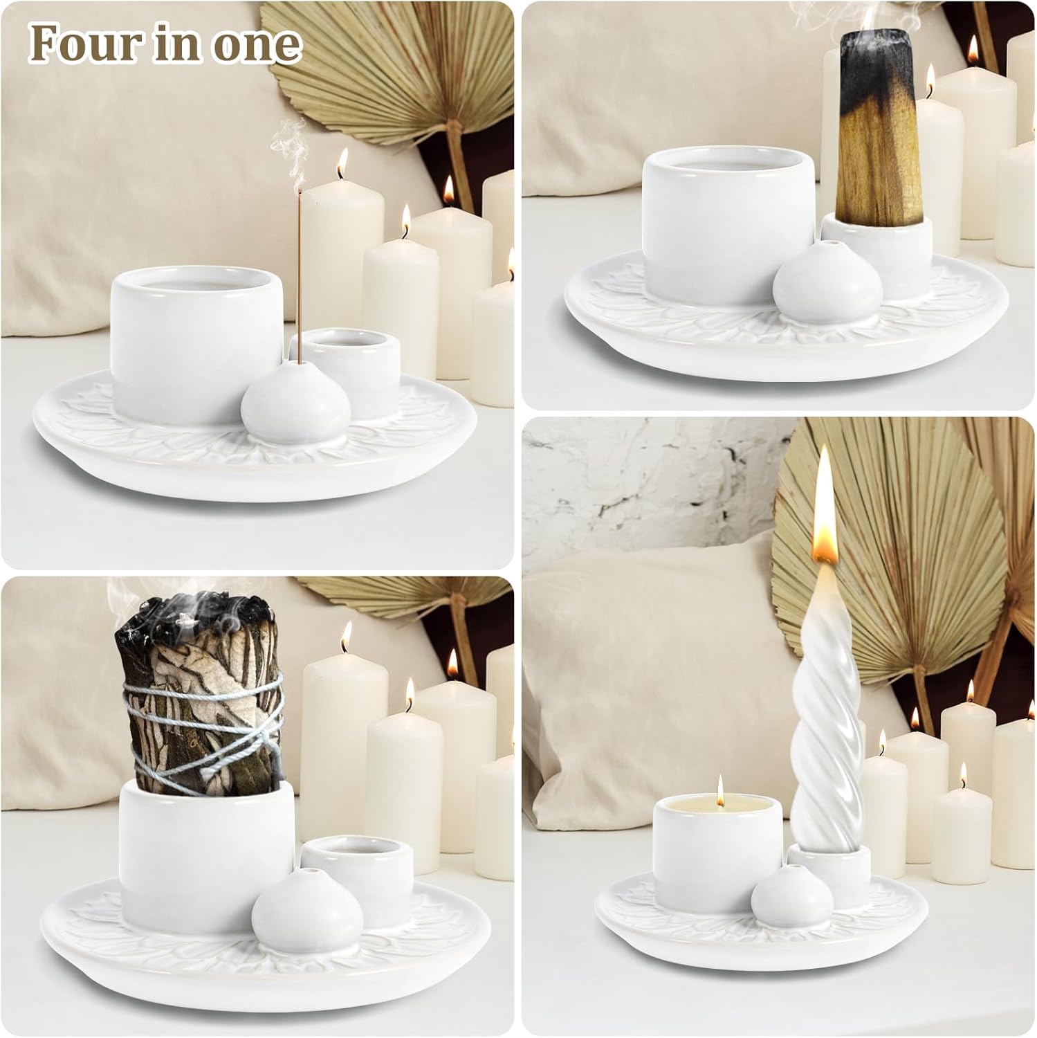 Ceramic Palo Santo Sticks Holder 4 in 1 Burner Tray