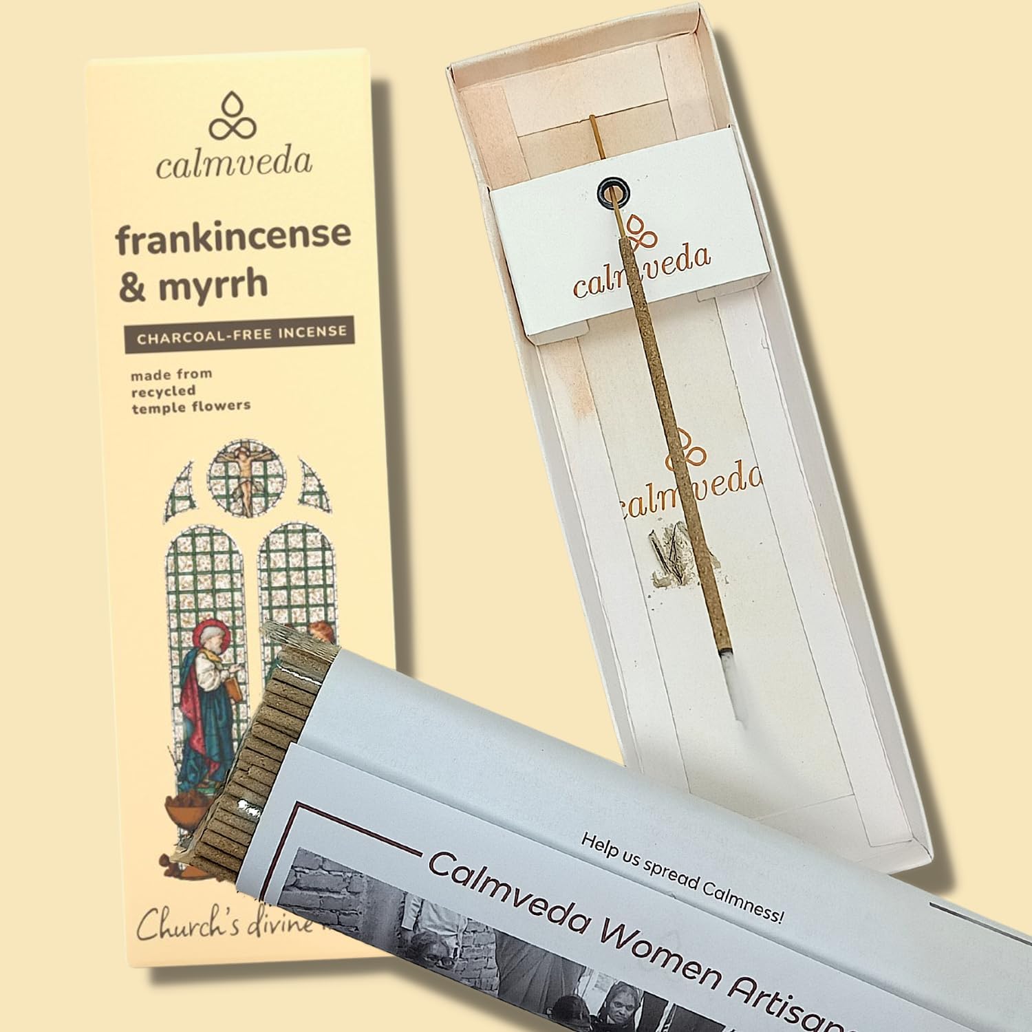 Calmveda Frankincense and Myrrh Incense - 80 Sticks Charcoal Free