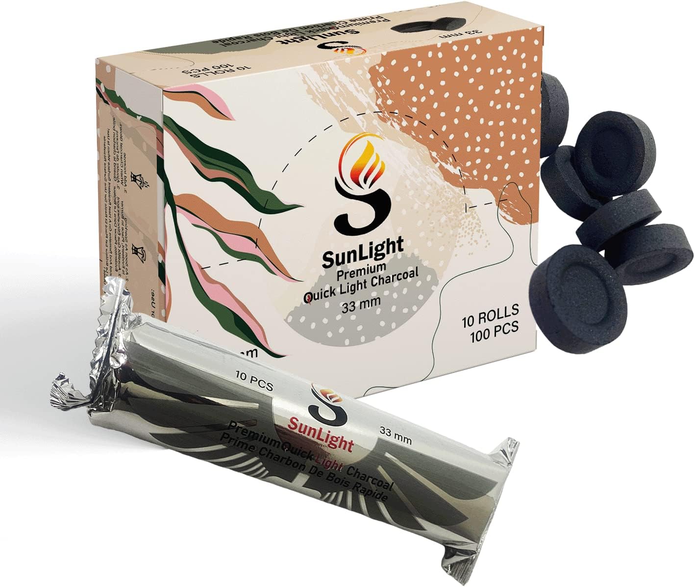 Sunlight Premium Charcoal Tablets for Incense - 100 Discs