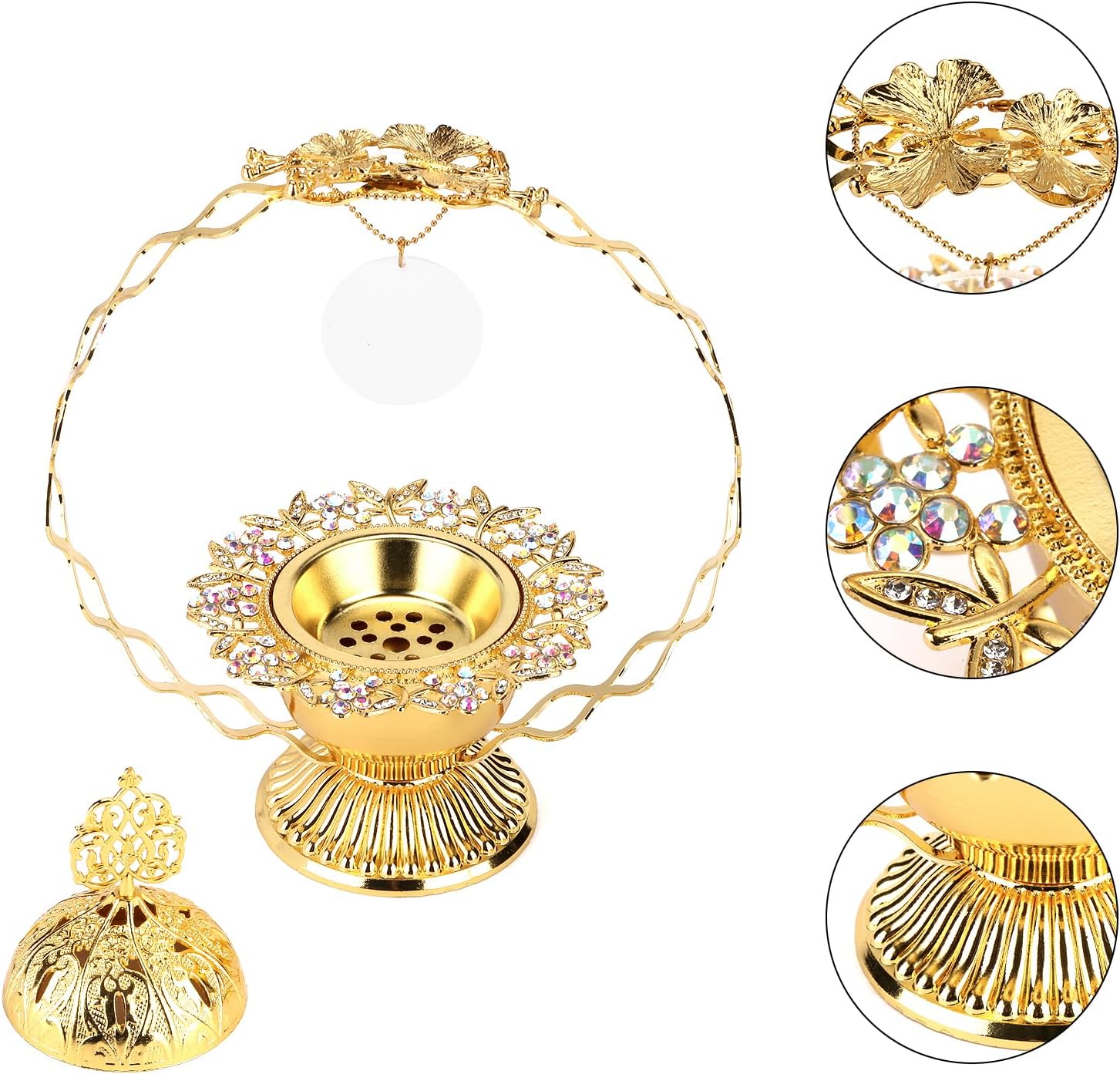 Gold Metal Bakhoor Burner with Handles and Ash Tray
