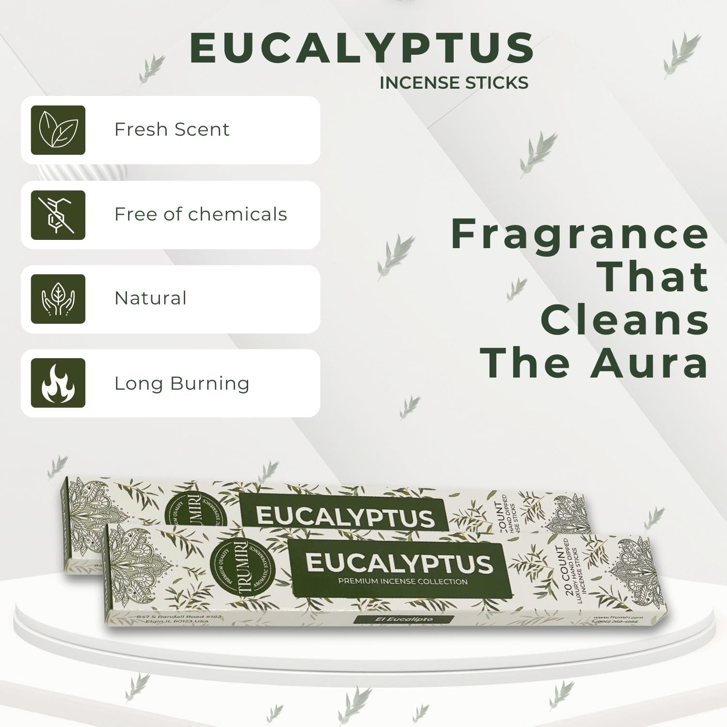 Eucalyptus Incense Sticks - 40 Sticks Dual Pack for Home Use