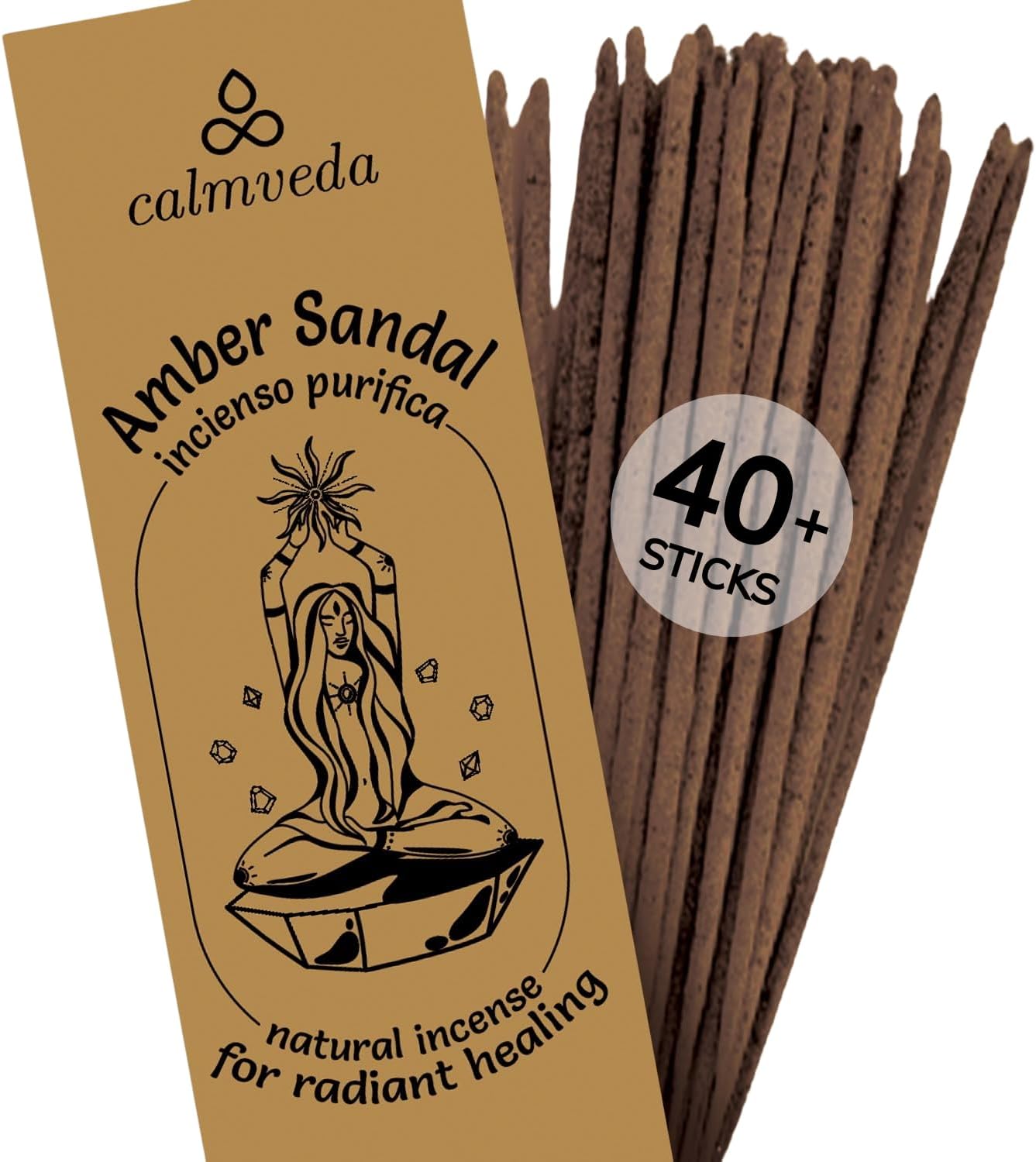 Calmveda Sandalwood Amber Incense Sticks - 40 Sticks 9 Inch Thick