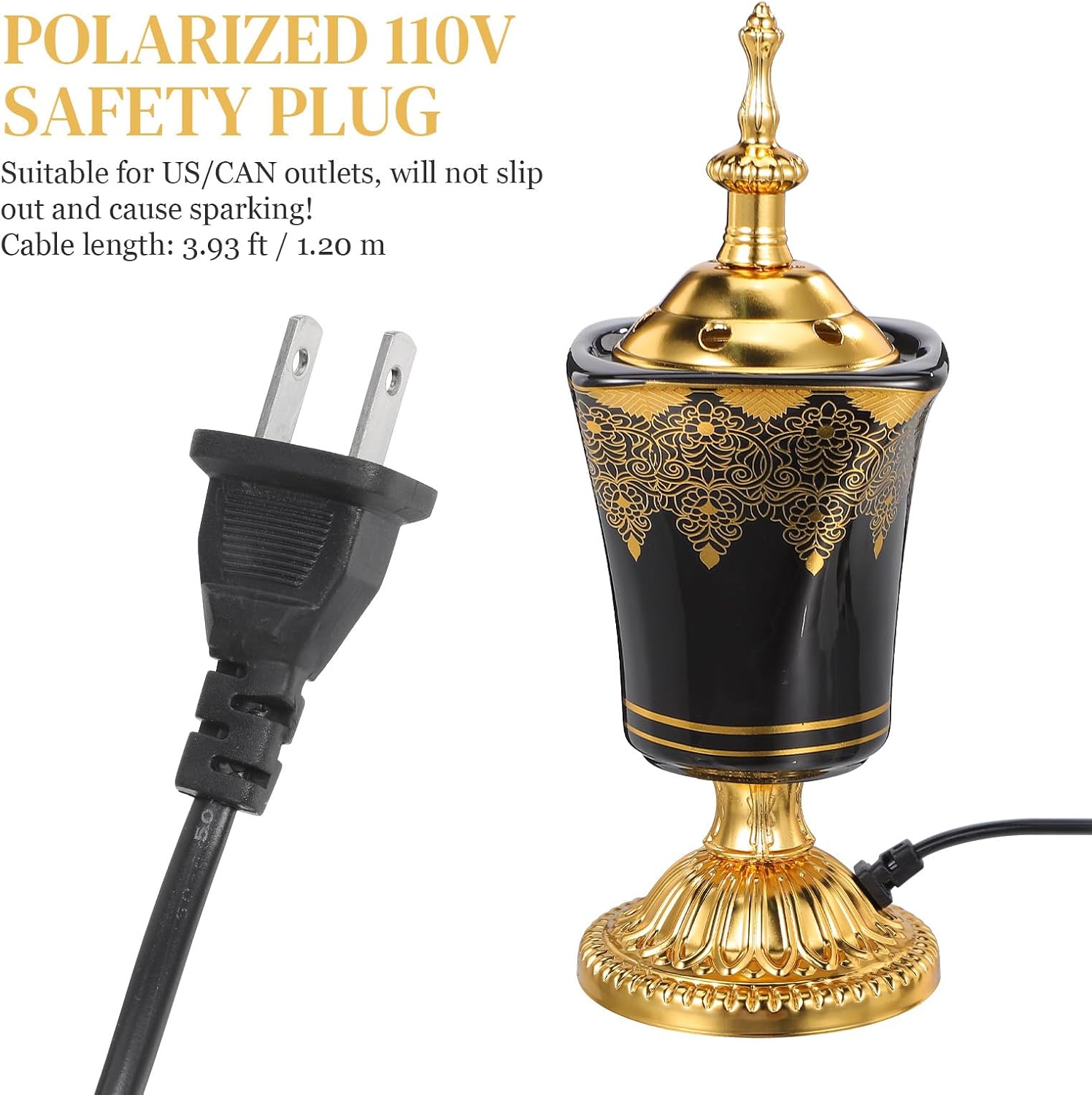 HOMSFOU Electric Incense Burner Black Vintage Arabic Censer for Home Office Yoga Spa