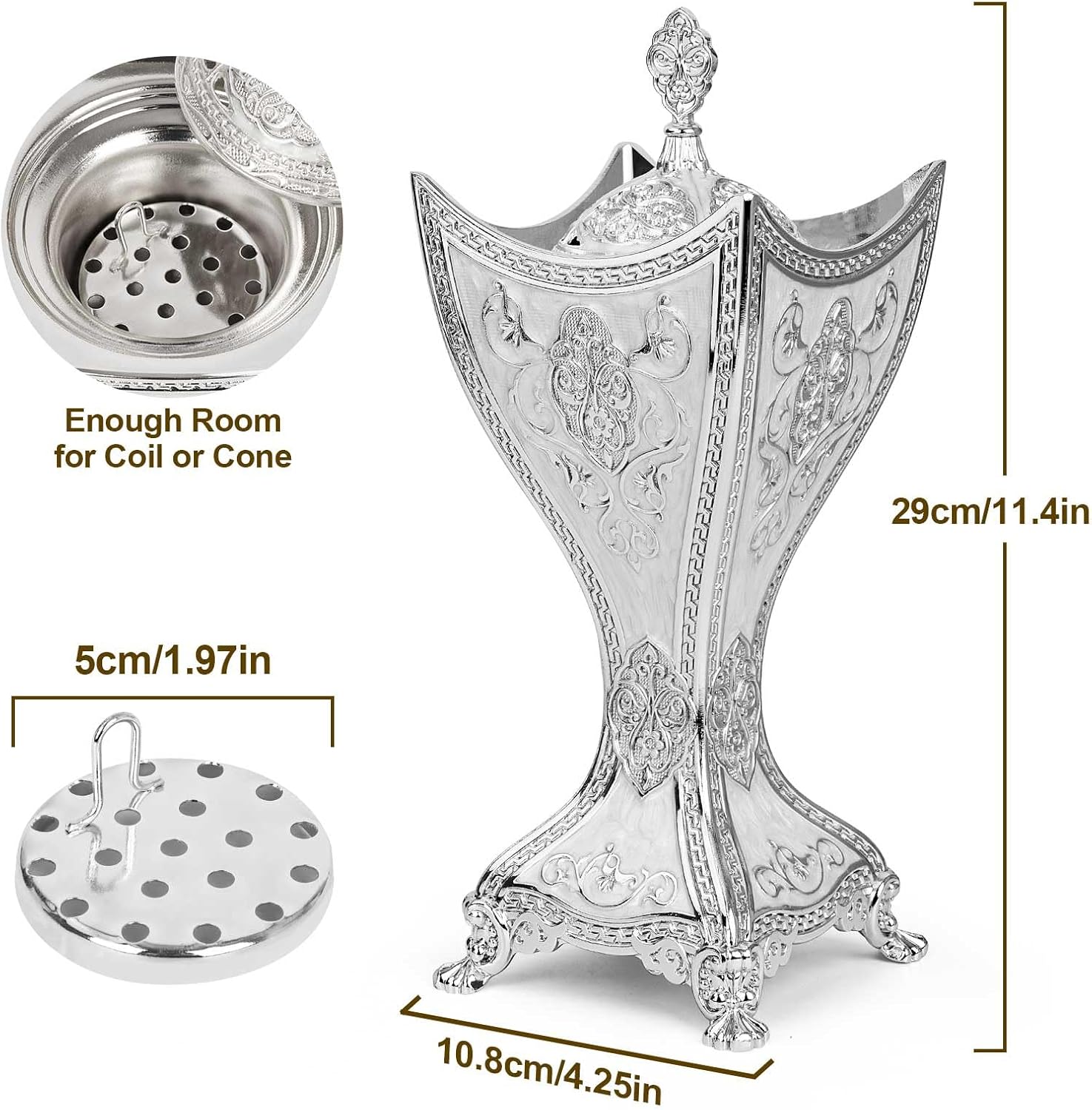 Bakhoor Incense Burner - 11 Inch Silver Trophy Shape