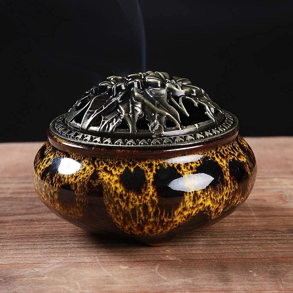 Ceramic Incense Burner with Stick Holder and Cone Compatibility