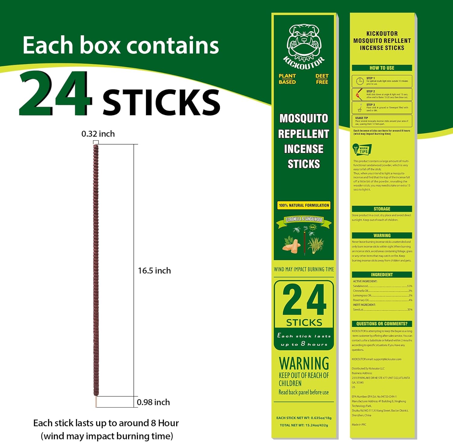 KICKOUTOR Mosquito Repellent Incense Sticks 24 Count