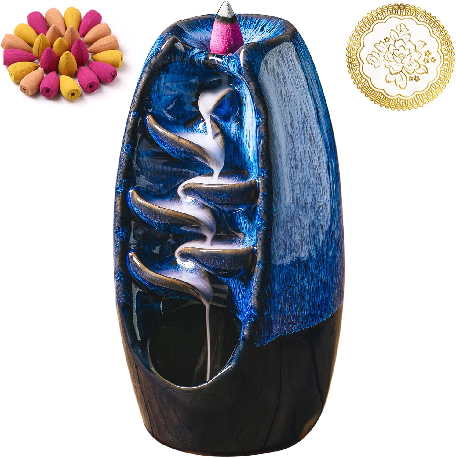 INONE Ceramic Incense Burner with 100 Cones Blue