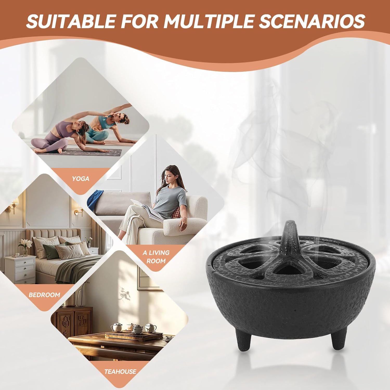 Gsycle Incense Burner Cast Iron Lotus Shape Censer With Lid