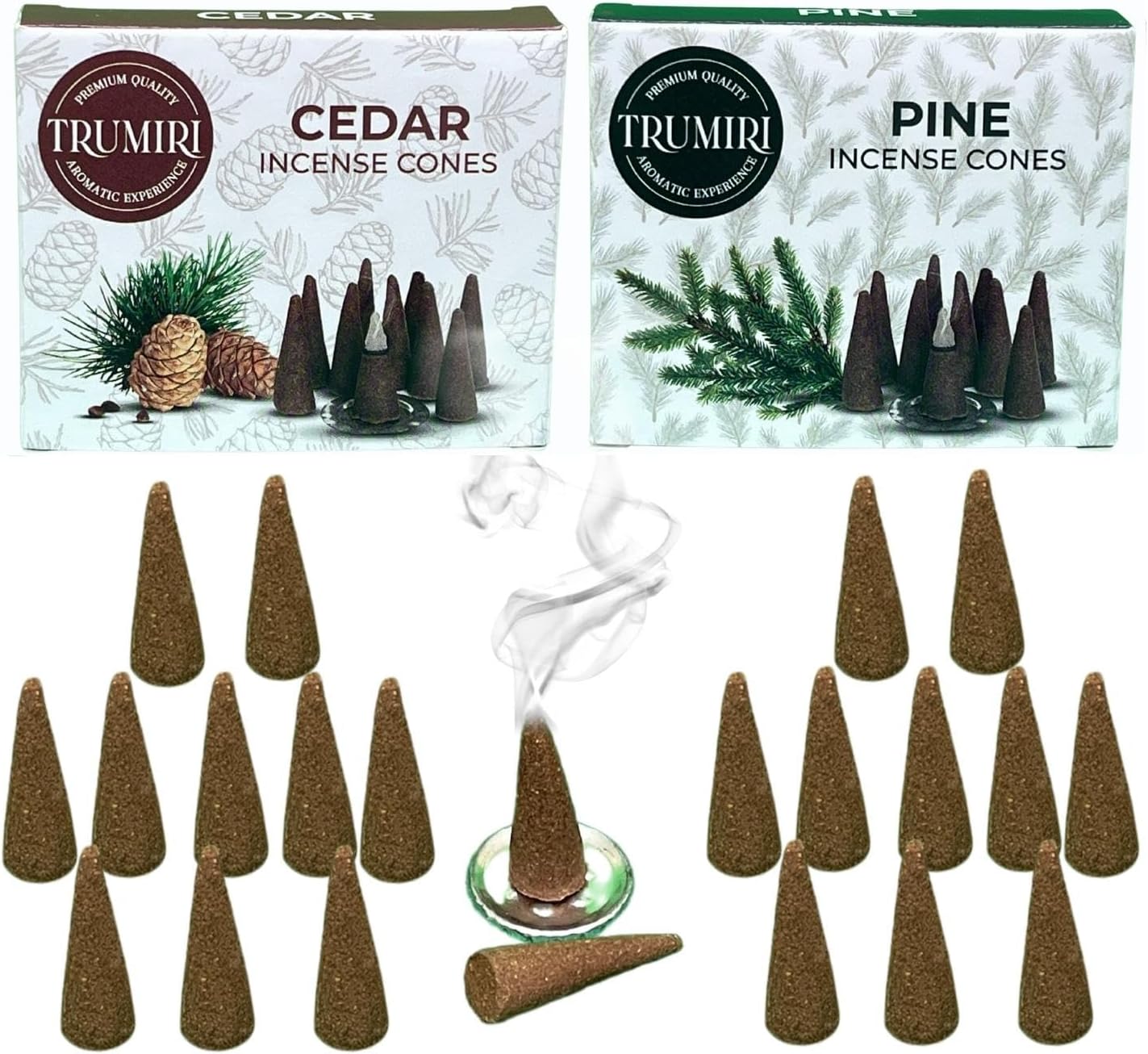 TRUMIRI Incense Cones - 20 Pack 10 Cedar 10 Pine