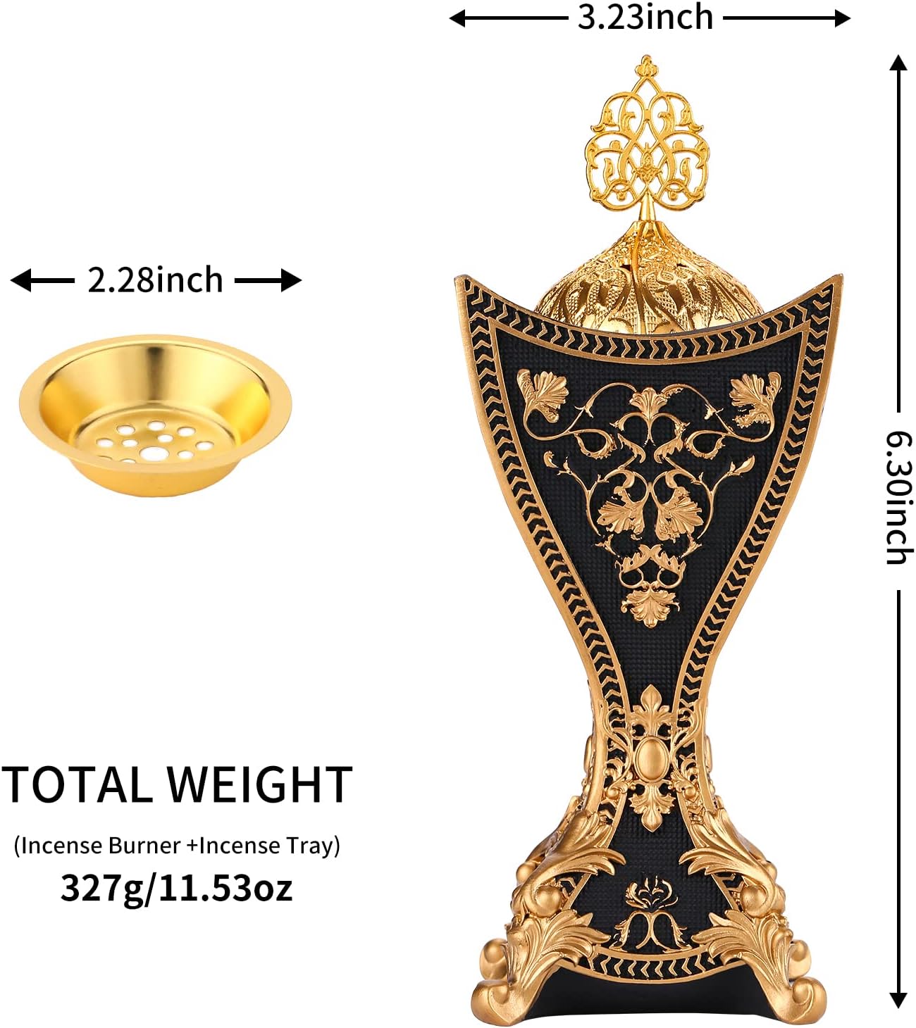 Frankincense Resin Incense Burner with Gold Motifs