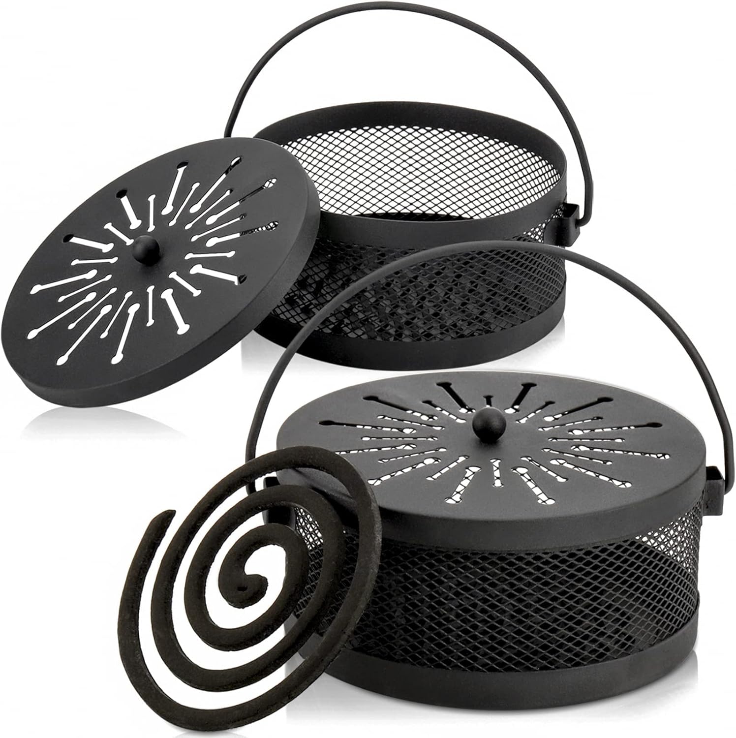 Elsjoy 2 Pack Mosquito Coil Holder with Lid Handle Portable Burner Metal