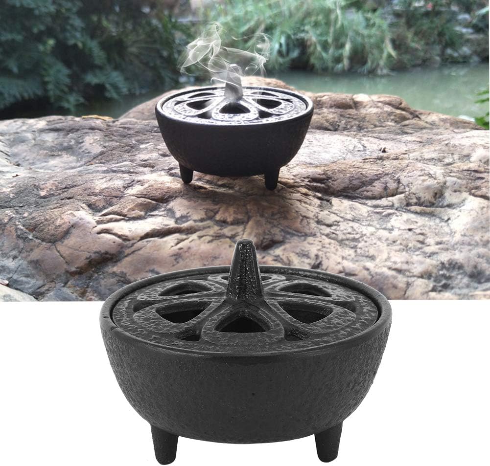 Gsycle Incense Burner Cast Iron Lotus Shape Censer With Lid