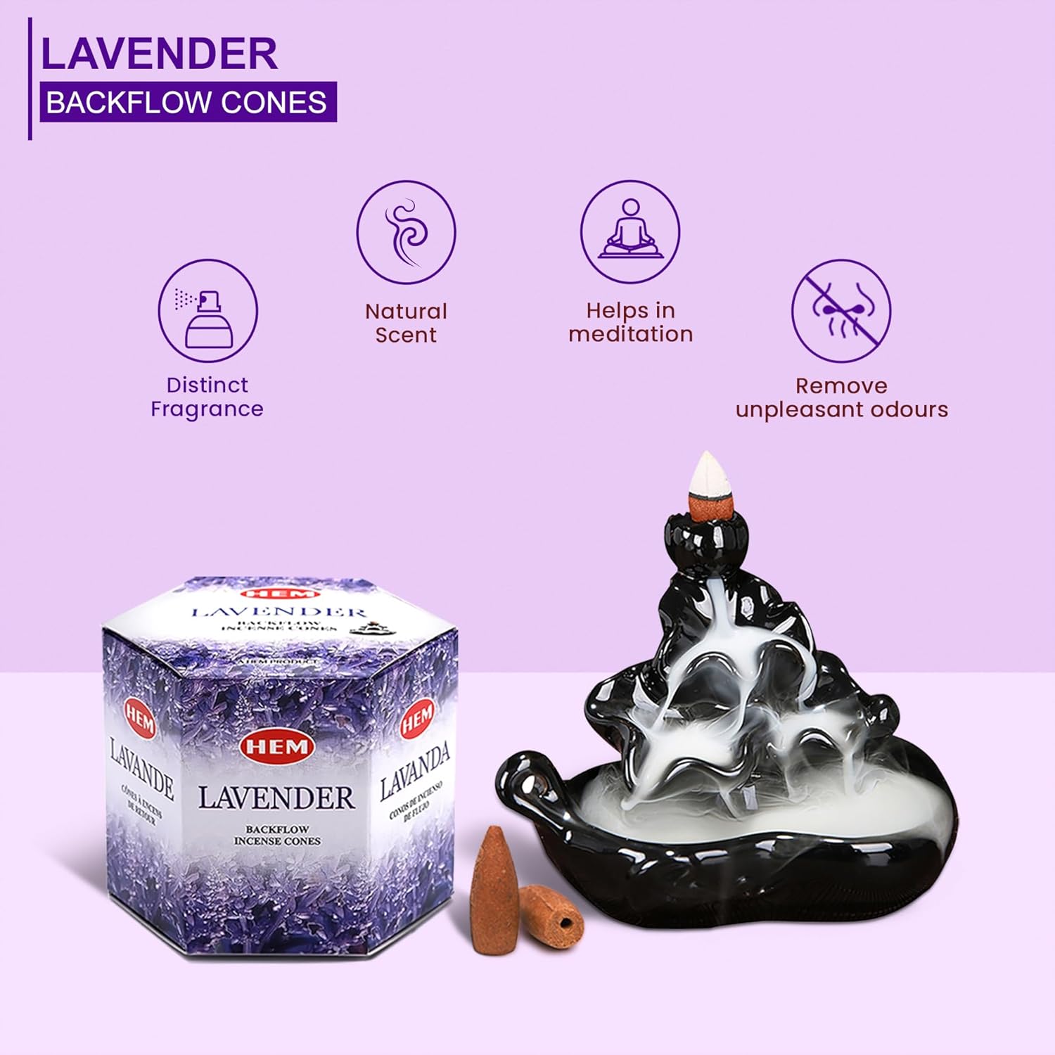 HEM Precious Lavender Incense Cones 120 Count