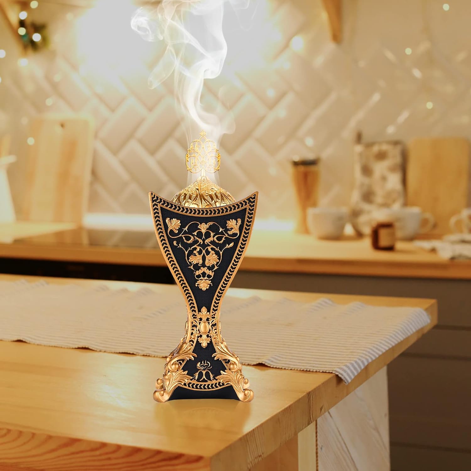 Frankincense Resin Incense Burner with Gold Motifs