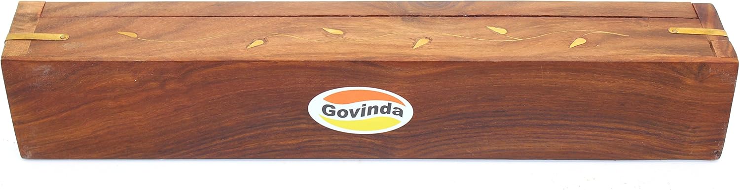 Govinda Wooden Incense Burner with Brass Inlays and Storage Compartment