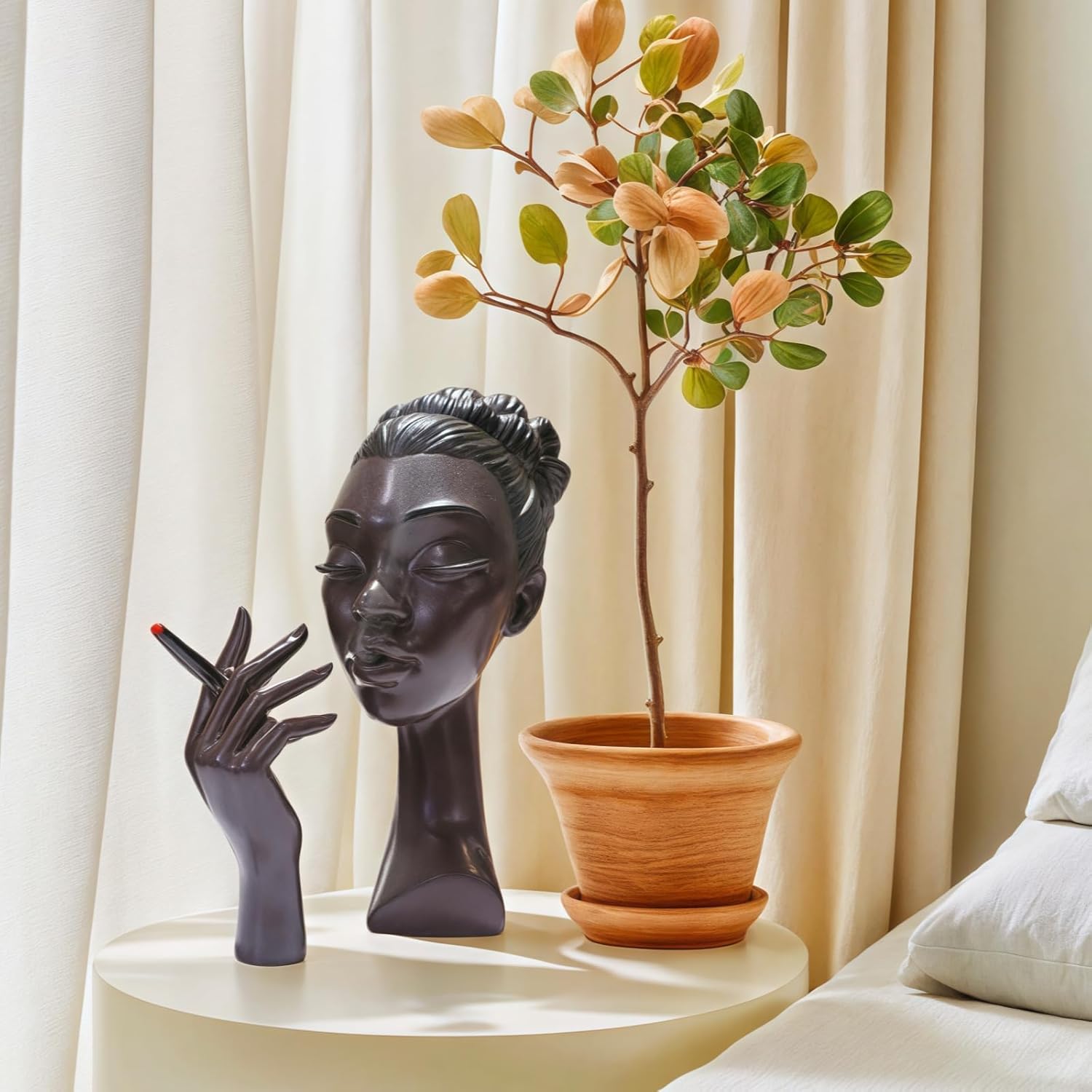 Elegant Black Woman Incense Burner Head with Serene Smoke Flow
