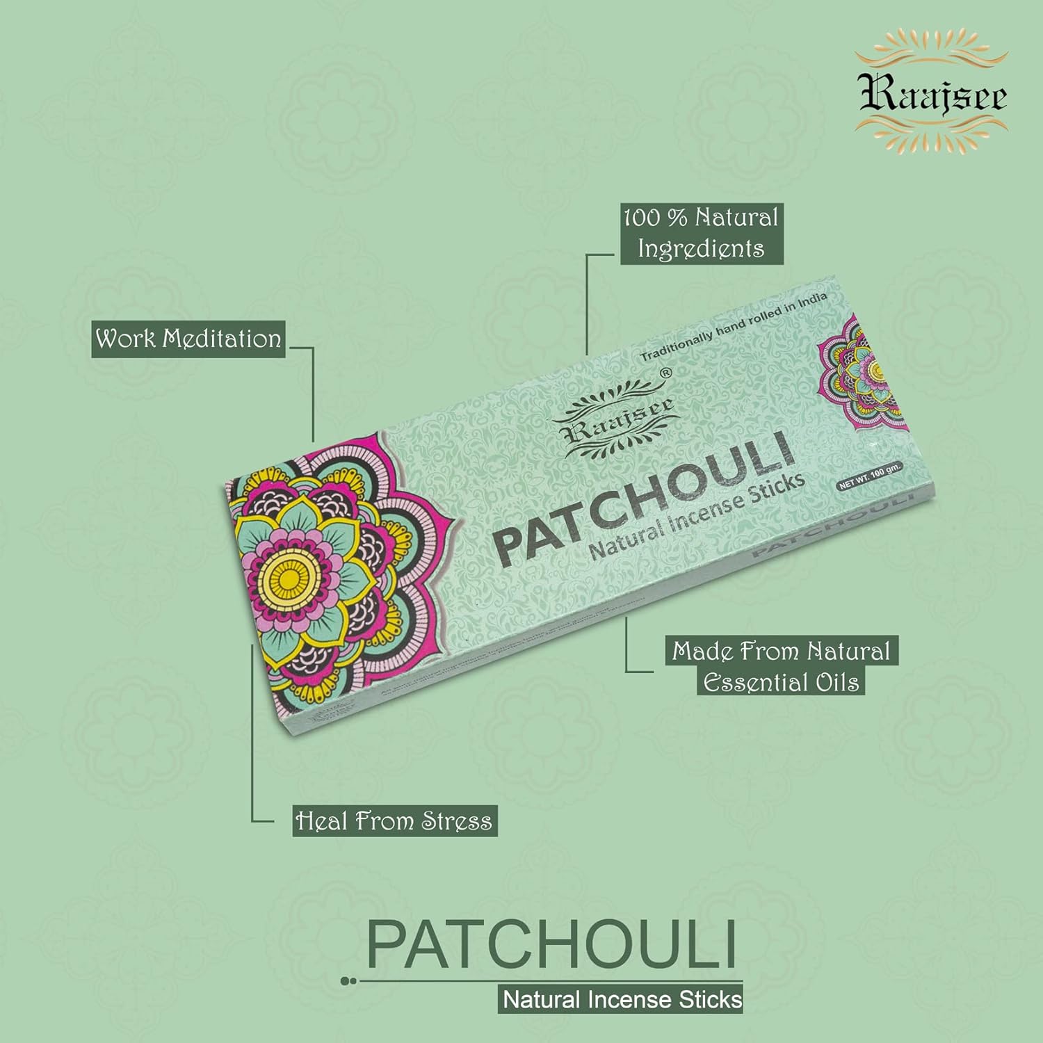Raajsee Patchouli Incense Sticks 100gm Pack