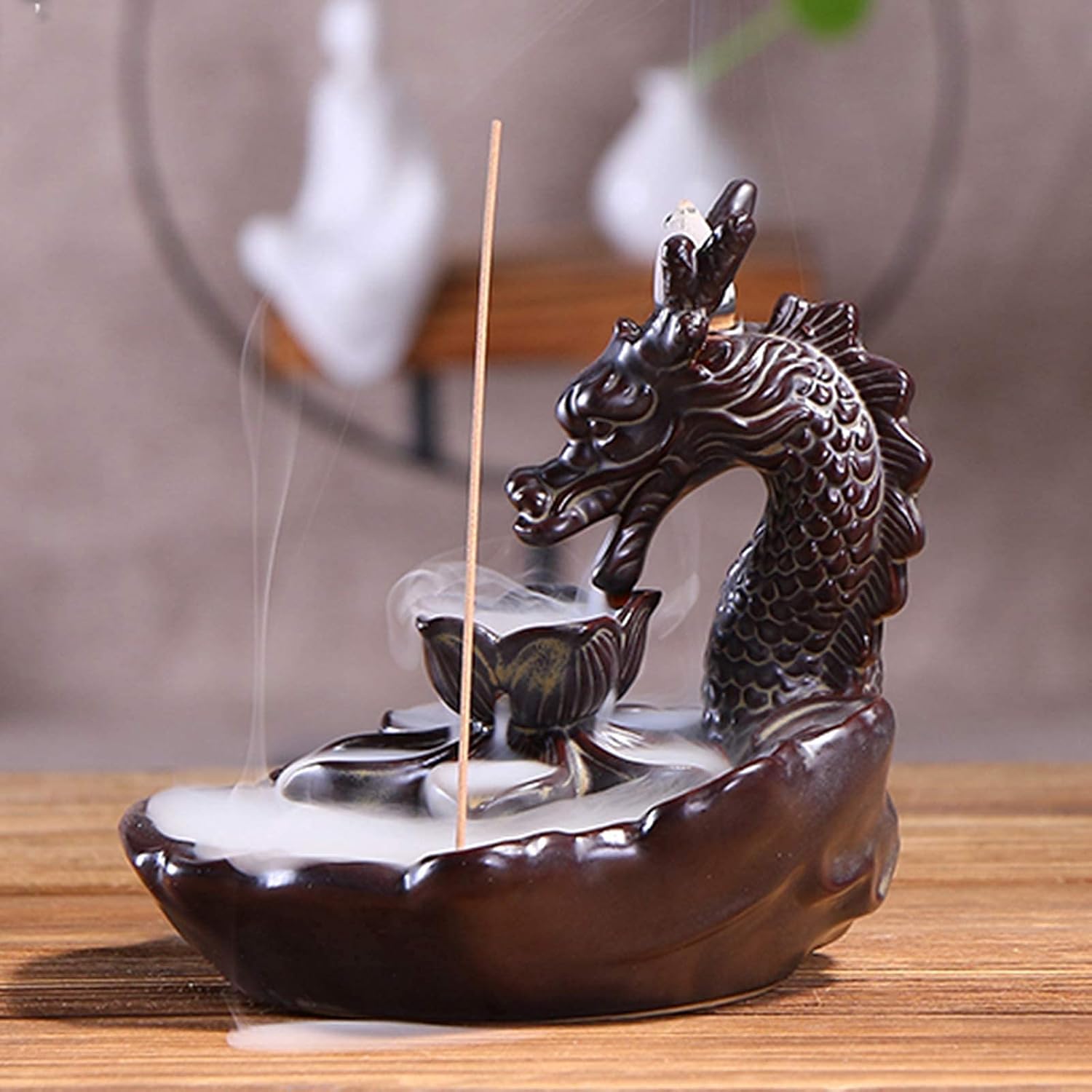 Dragon Incense Burner with Waterfall Effect and Decorative Design