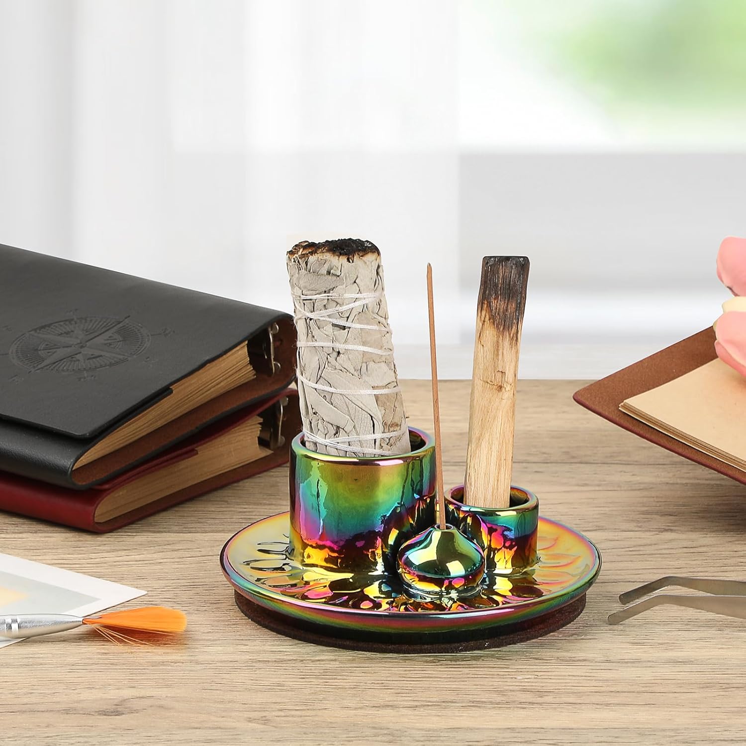 JUXYES 4 in 1 Ceramic Incense and Candle Holder