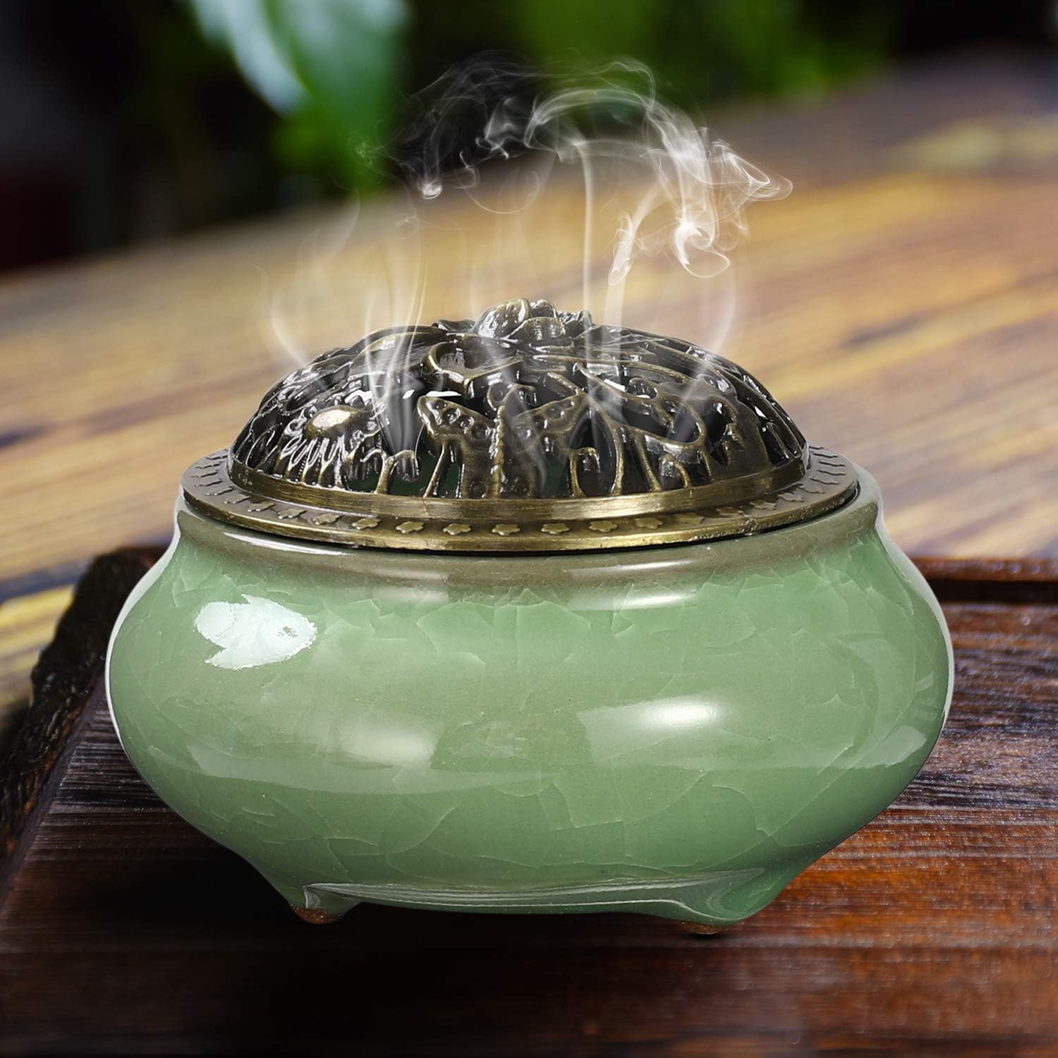 Miupoo Brass Incense Holder Ceramic Censer with Stand
