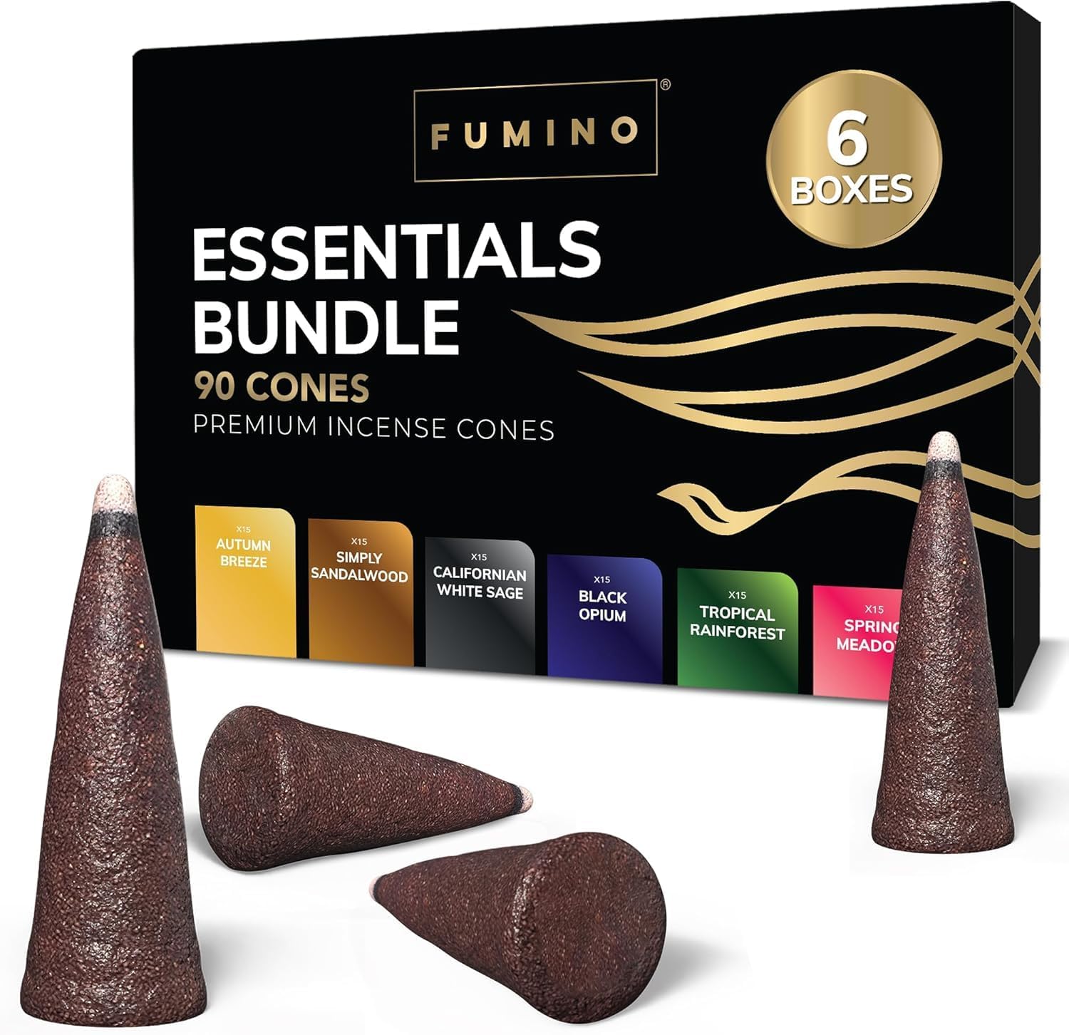 Fumino Incense Cones Fresh Multipack Bundle 6 Boxes 90 Pieces
