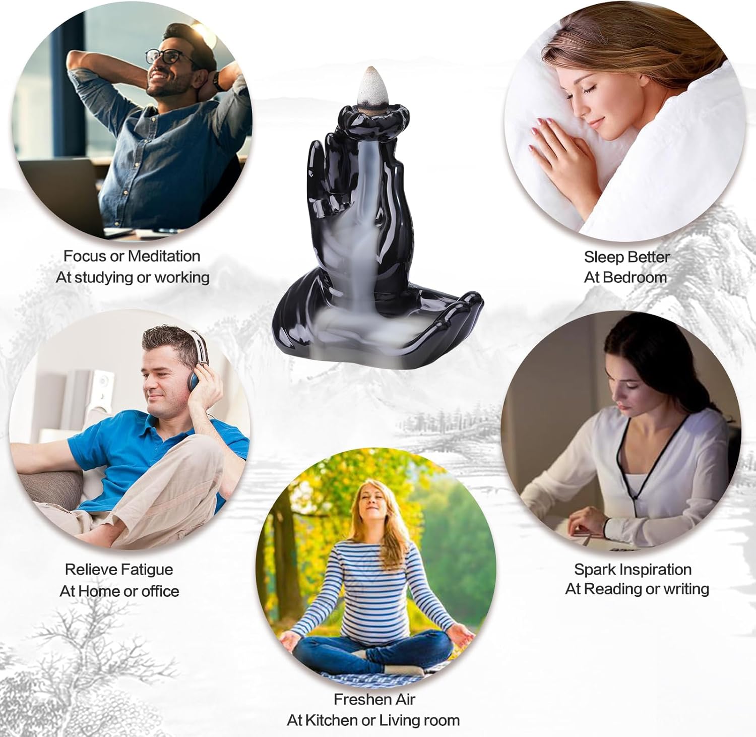 Buddha Hand Incense Burner with Waterfall Effect