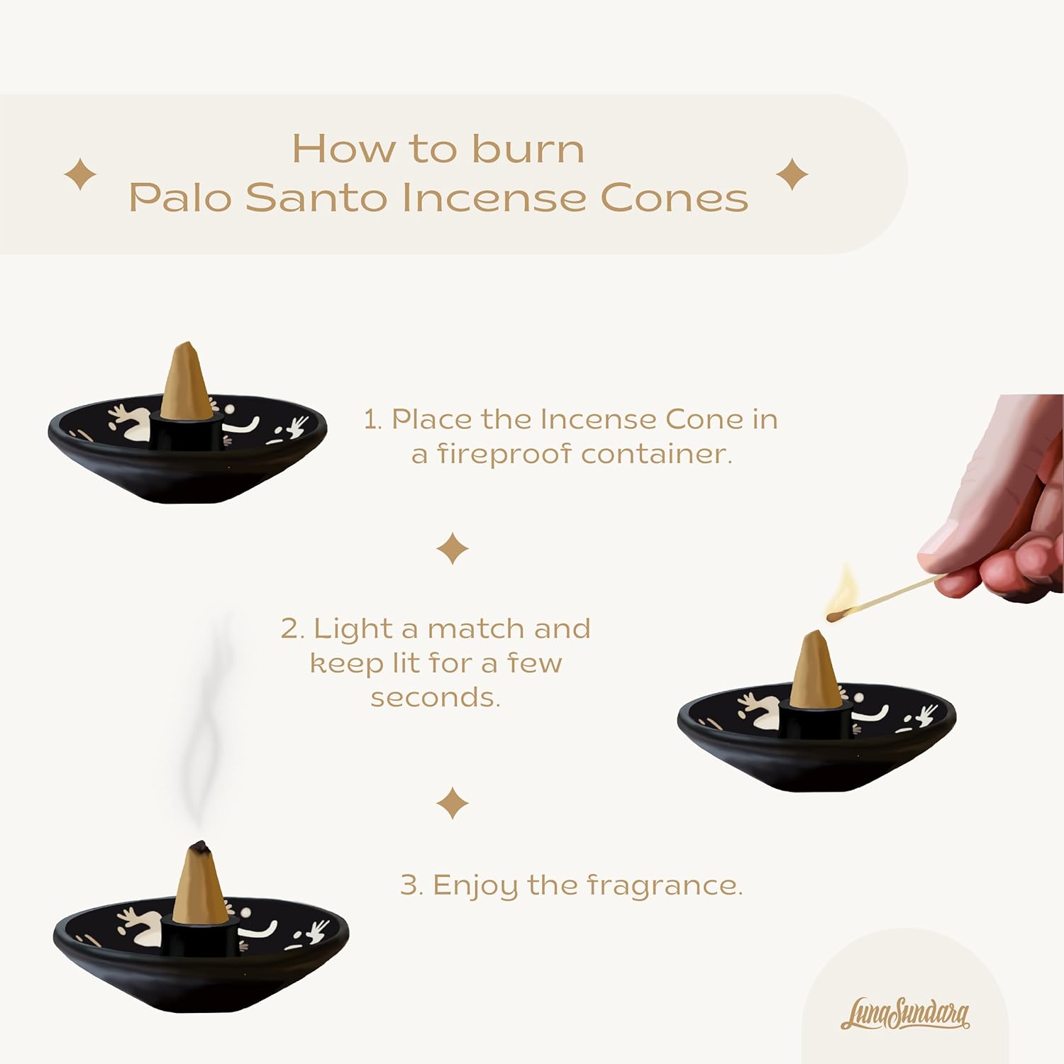 Luna Sundara Handmade Palo Santo Incense Cones 10 Per Box
