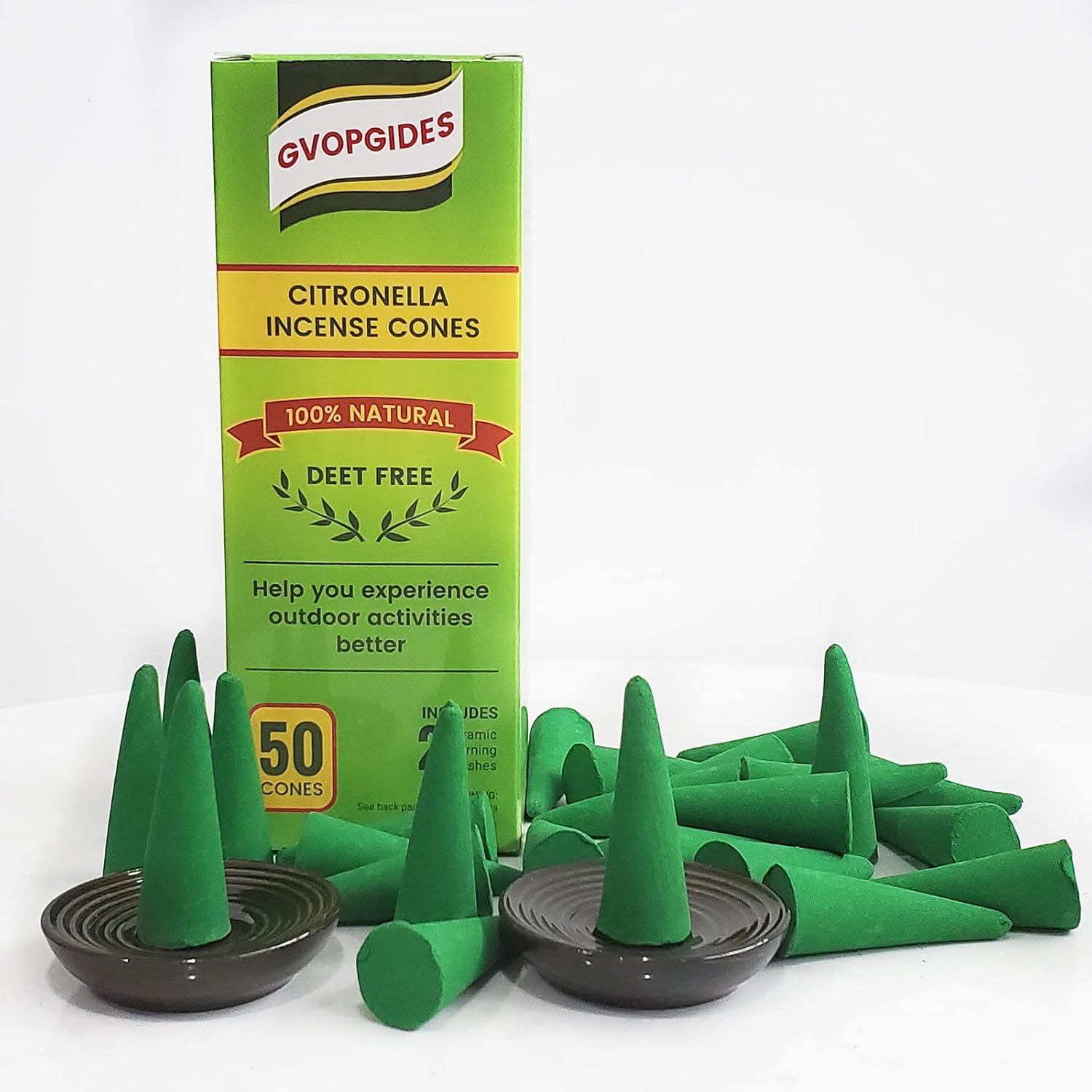Citronella Incense Cones 50pcs with 2 Ceramic Dishes