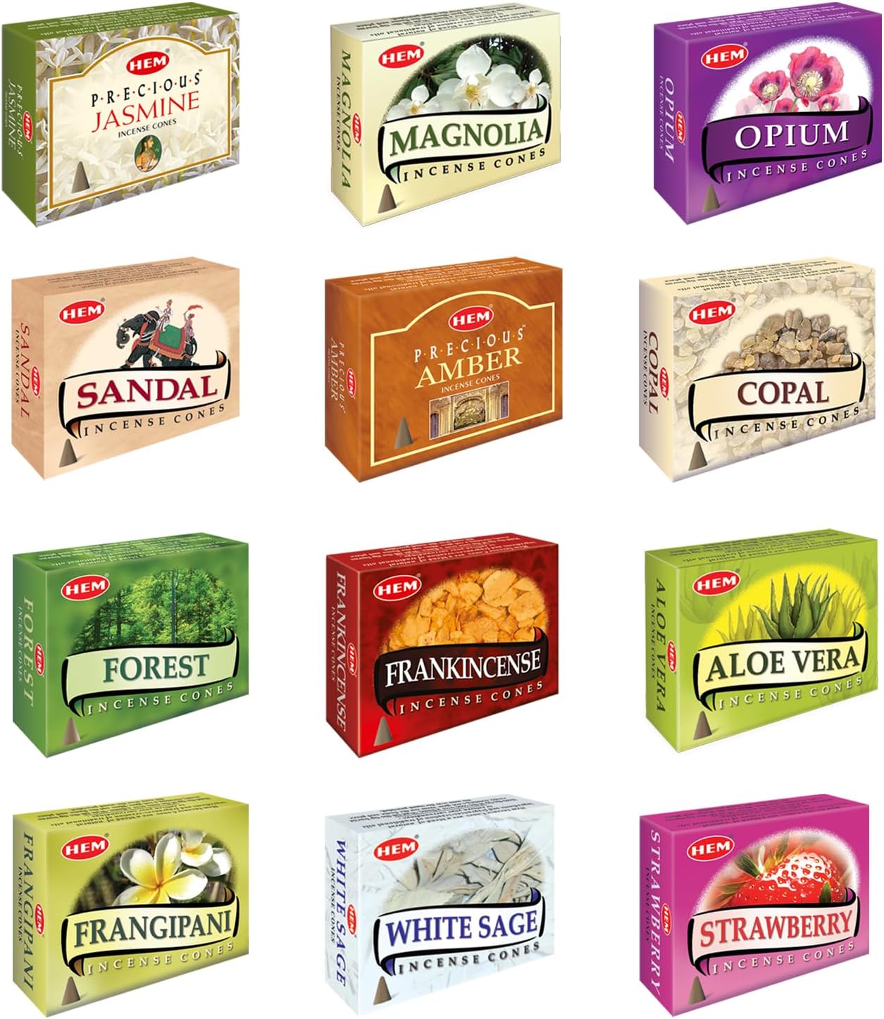 Hem 12 Assorted Boxes of Incense Cones 120 Total