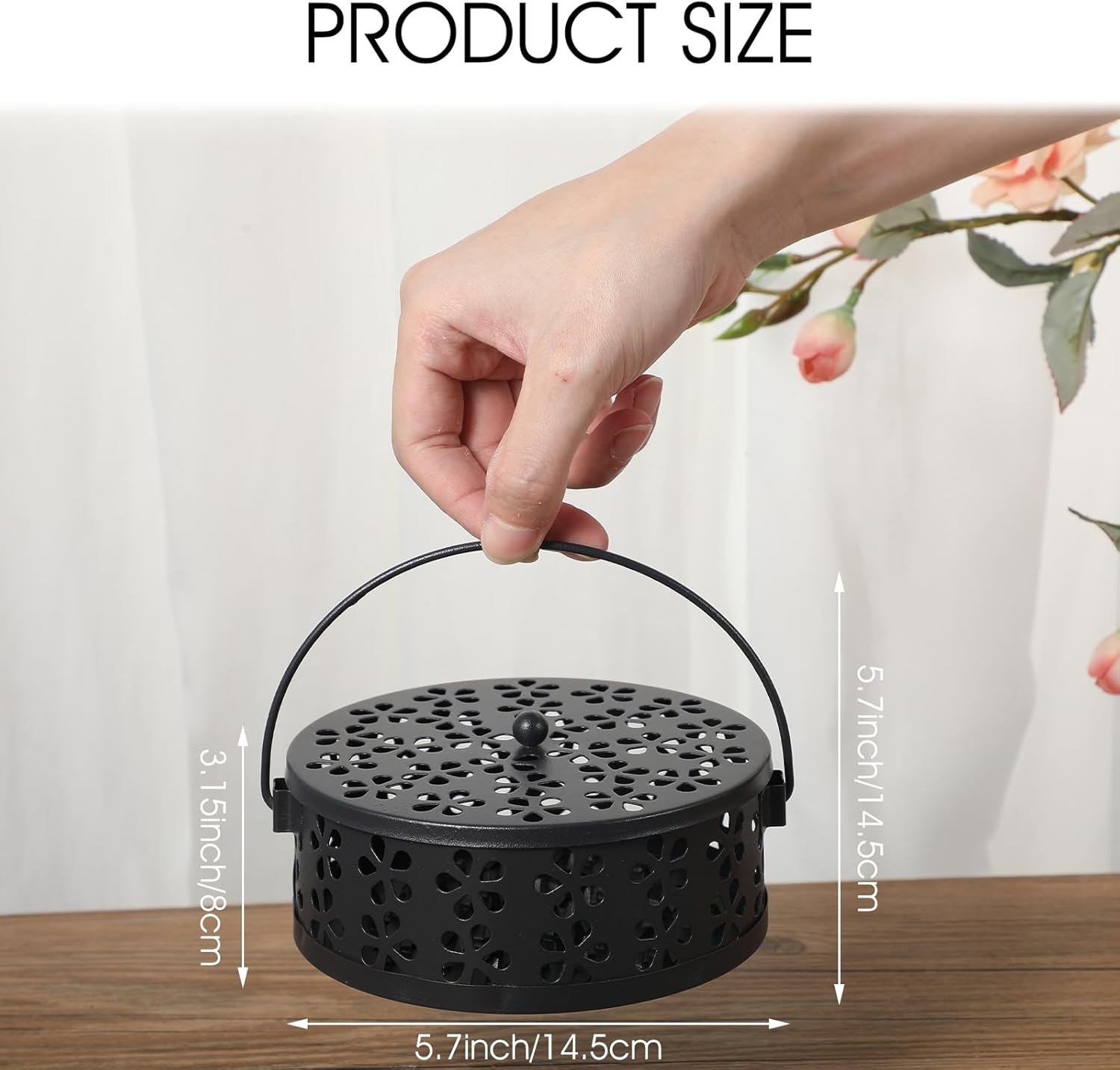 Tobeelec 4 Pcs Mosquito Coil Holder Outdoor Metal Incense Burner Holder with Handle Black Round Design