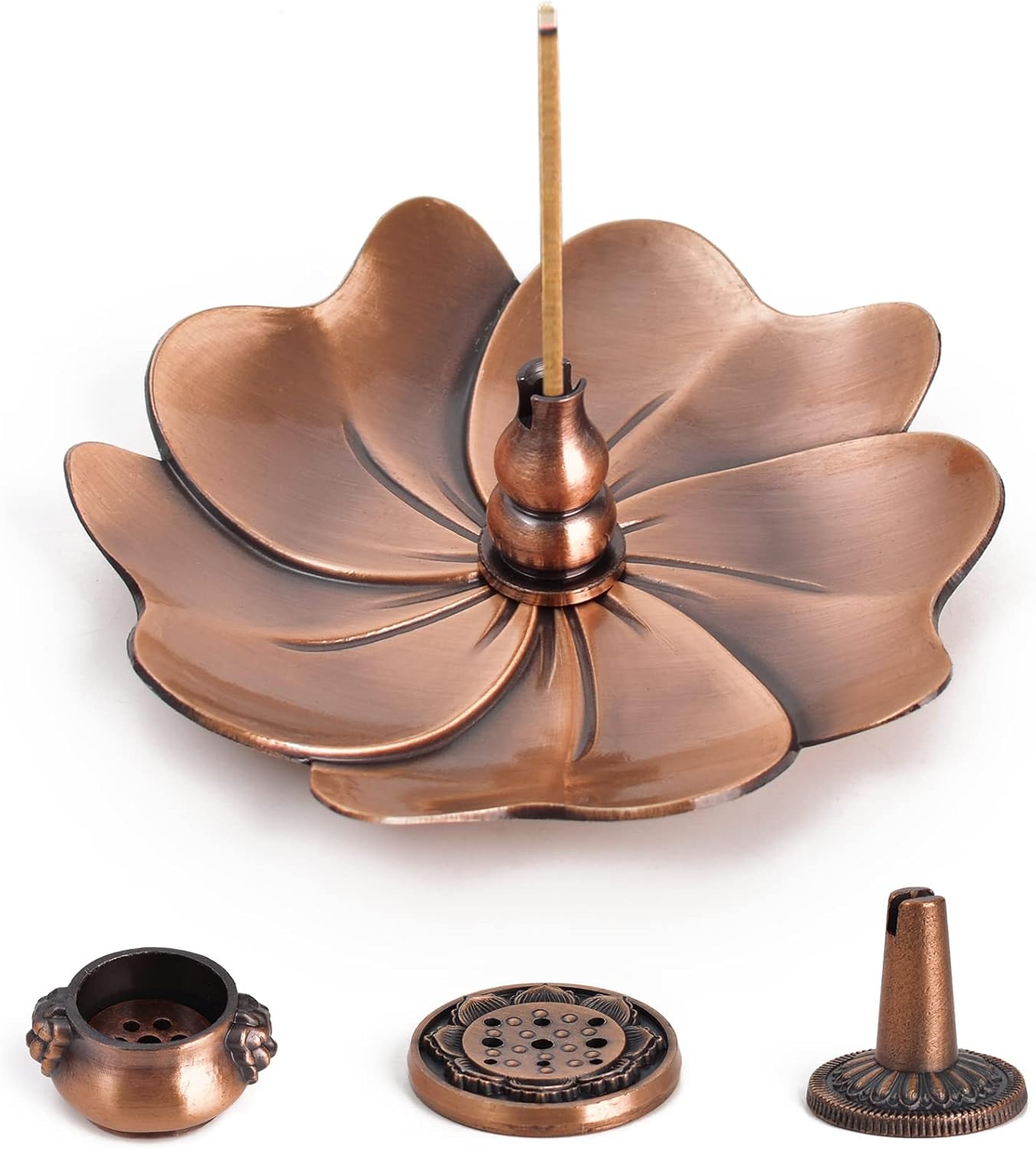 Sakura Flower Incense Holder Set 5Pcs Red Bronze