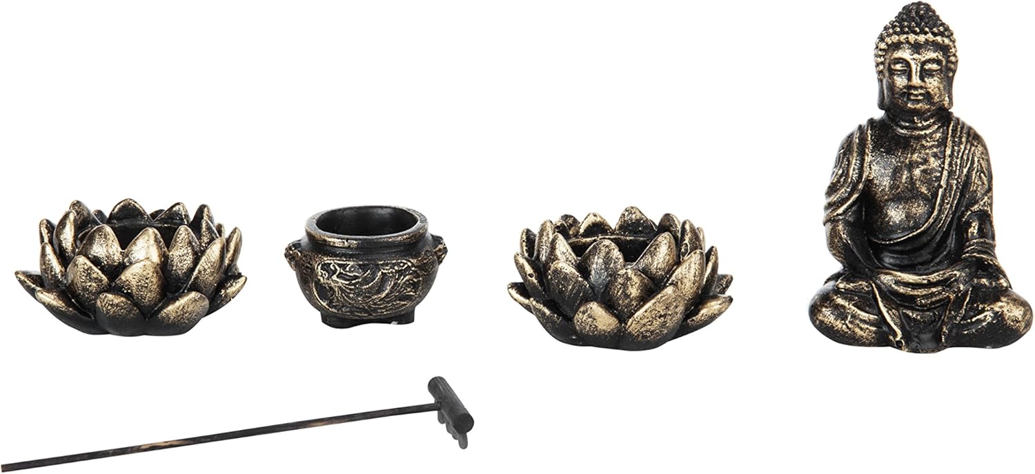 MyGift Desktop Zen Garden Kit with Buddha Statue and Incense Holder