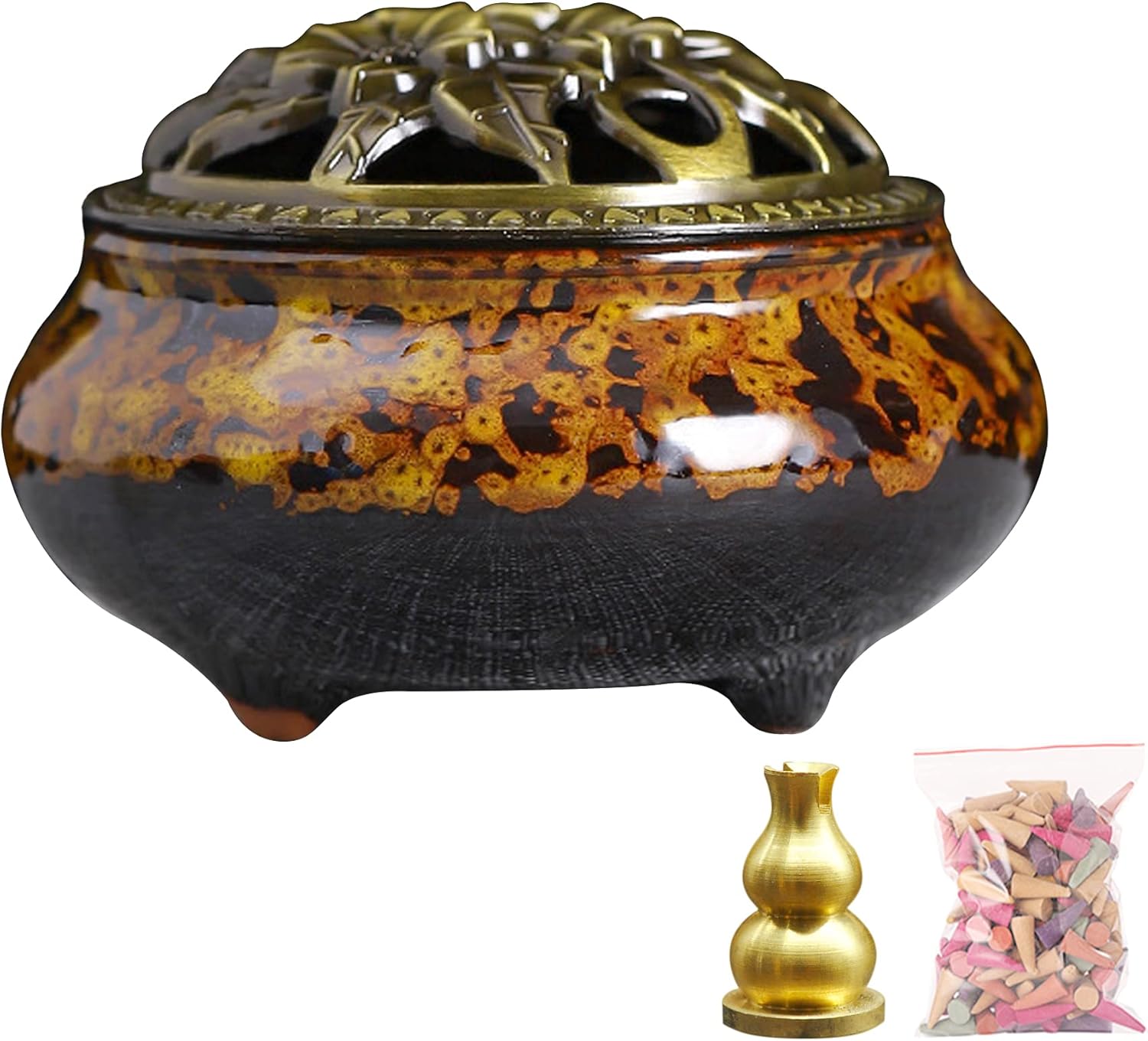 MENGSIYU Incense Cone Burner with Metal Holder and Fireproof Cotton