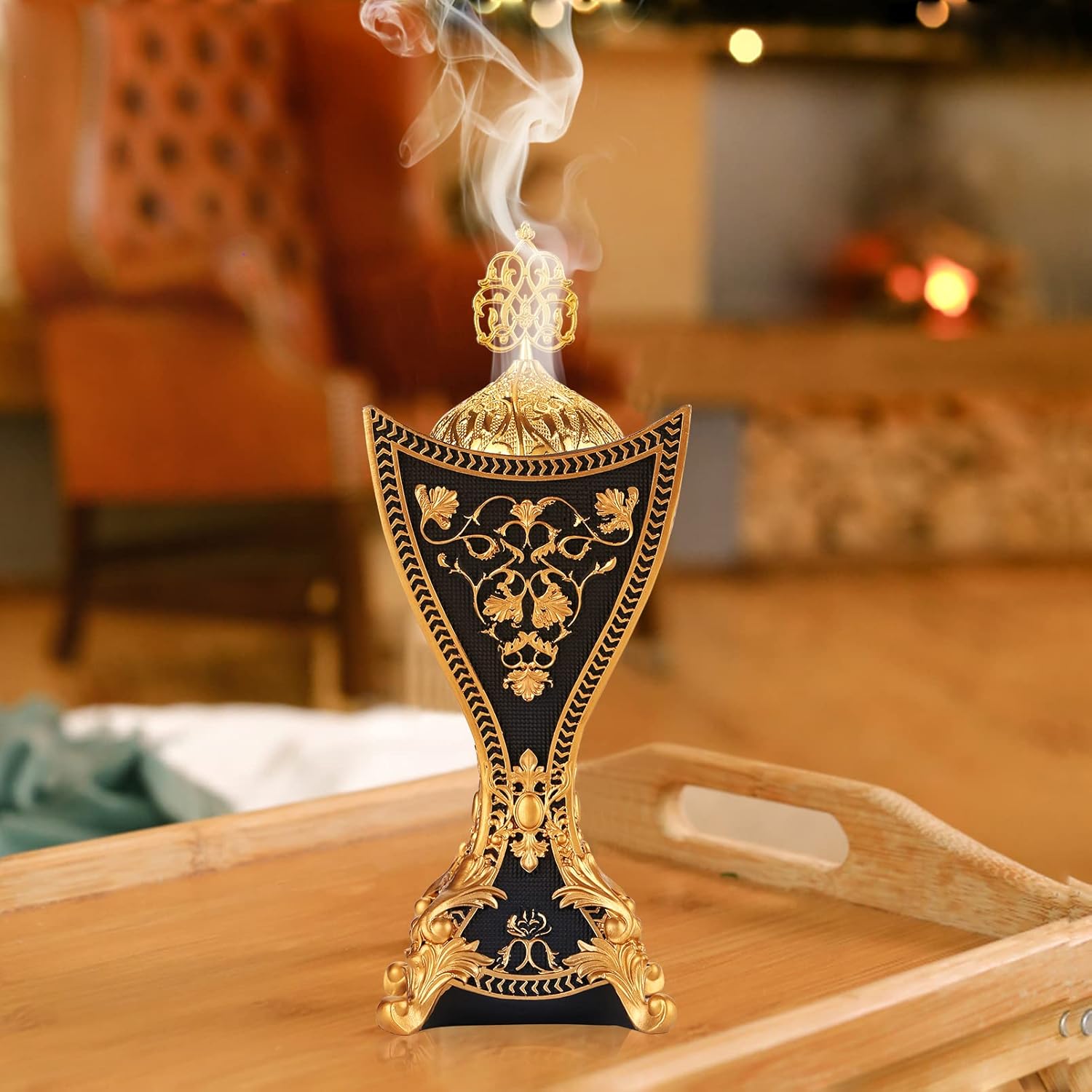 Frankincense Resin Incense Burner with Gold Motifs