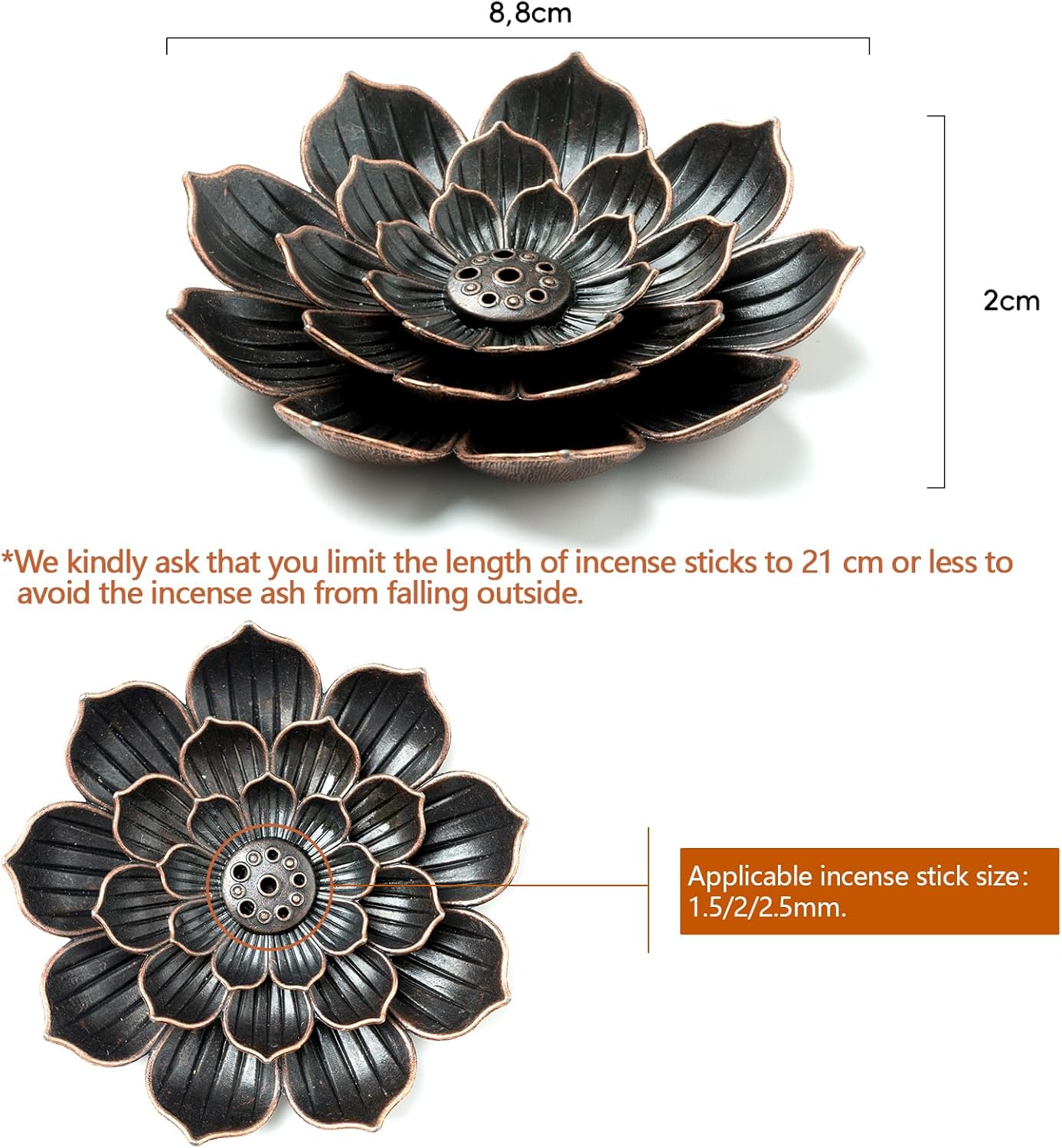 2 Pack Brass Lotus Incense Holders for Sticks