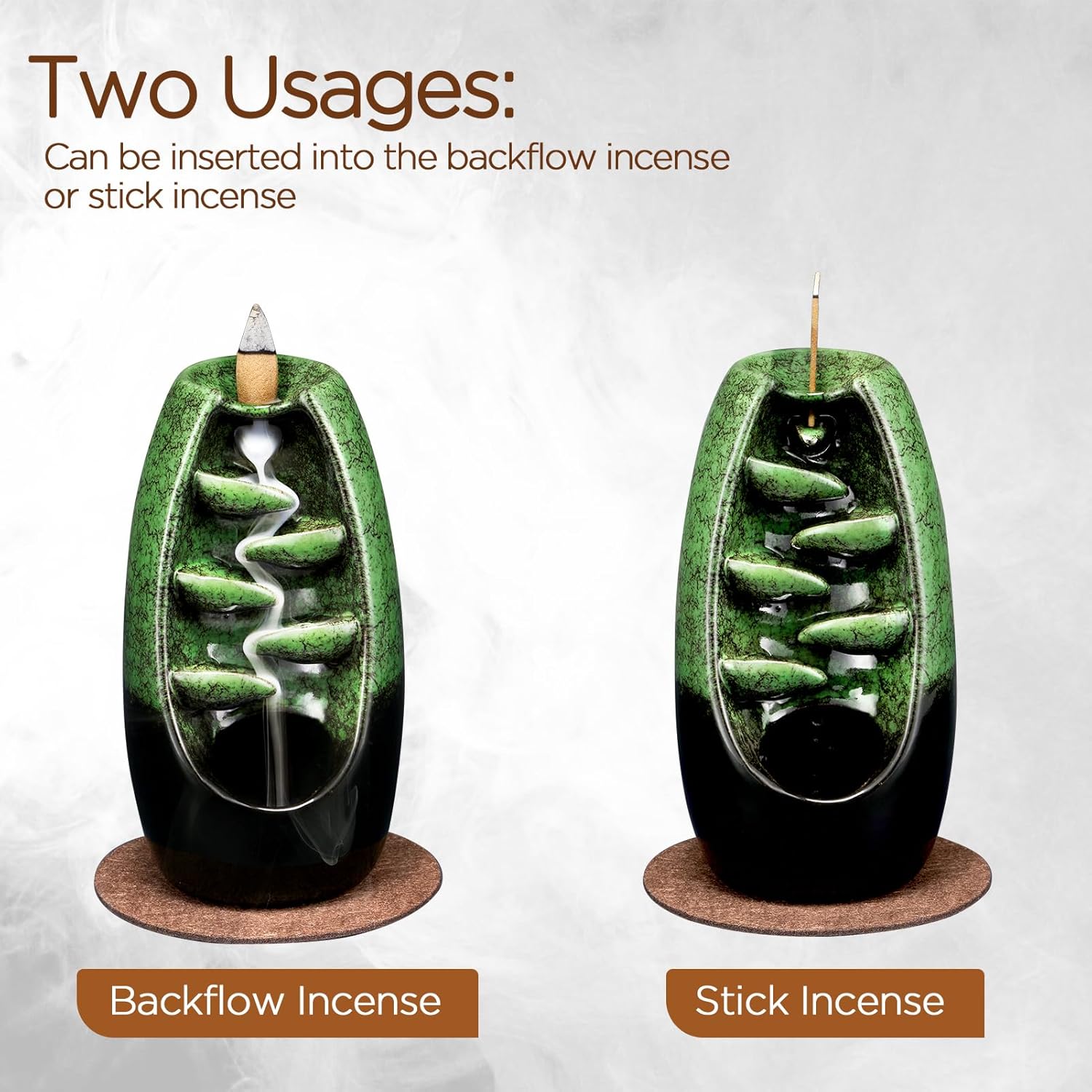 SPACEKEEPER Ceramic Incense Burner with Waterfall Effect and 120 Cones 30 Sticks
