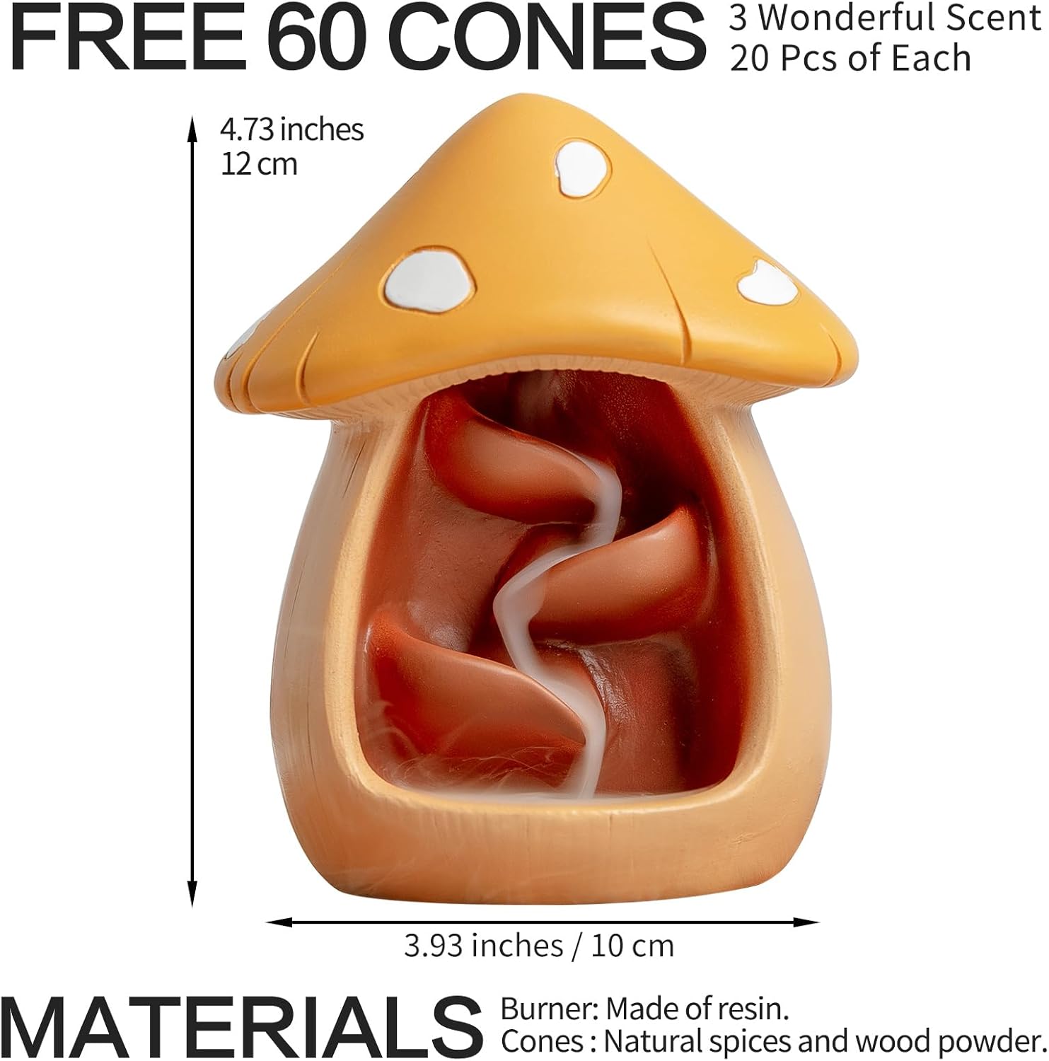 Cute Mushroom Incense Holder with 60 Cones