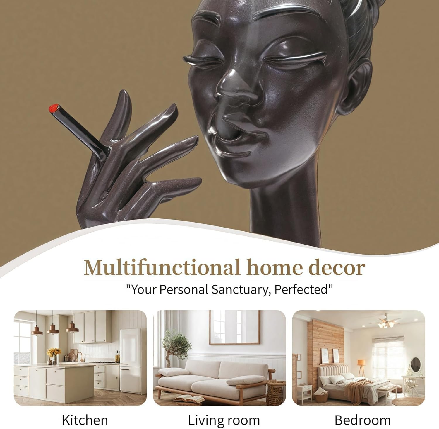 Elegant Black Woman Incense Burner Head with Serene Smoke Flow