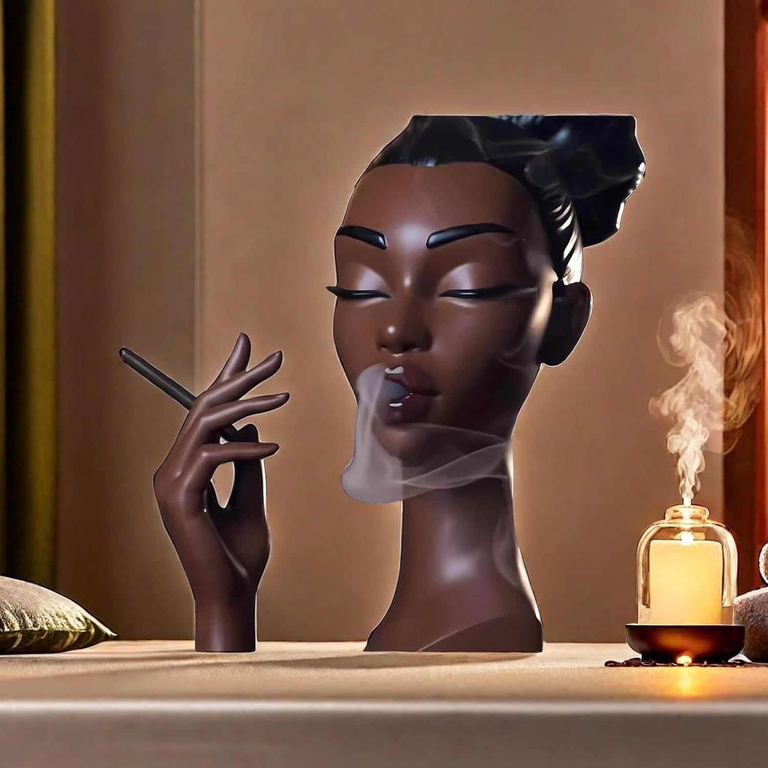 Elegant Black Woman Incense Burner Modern Design
