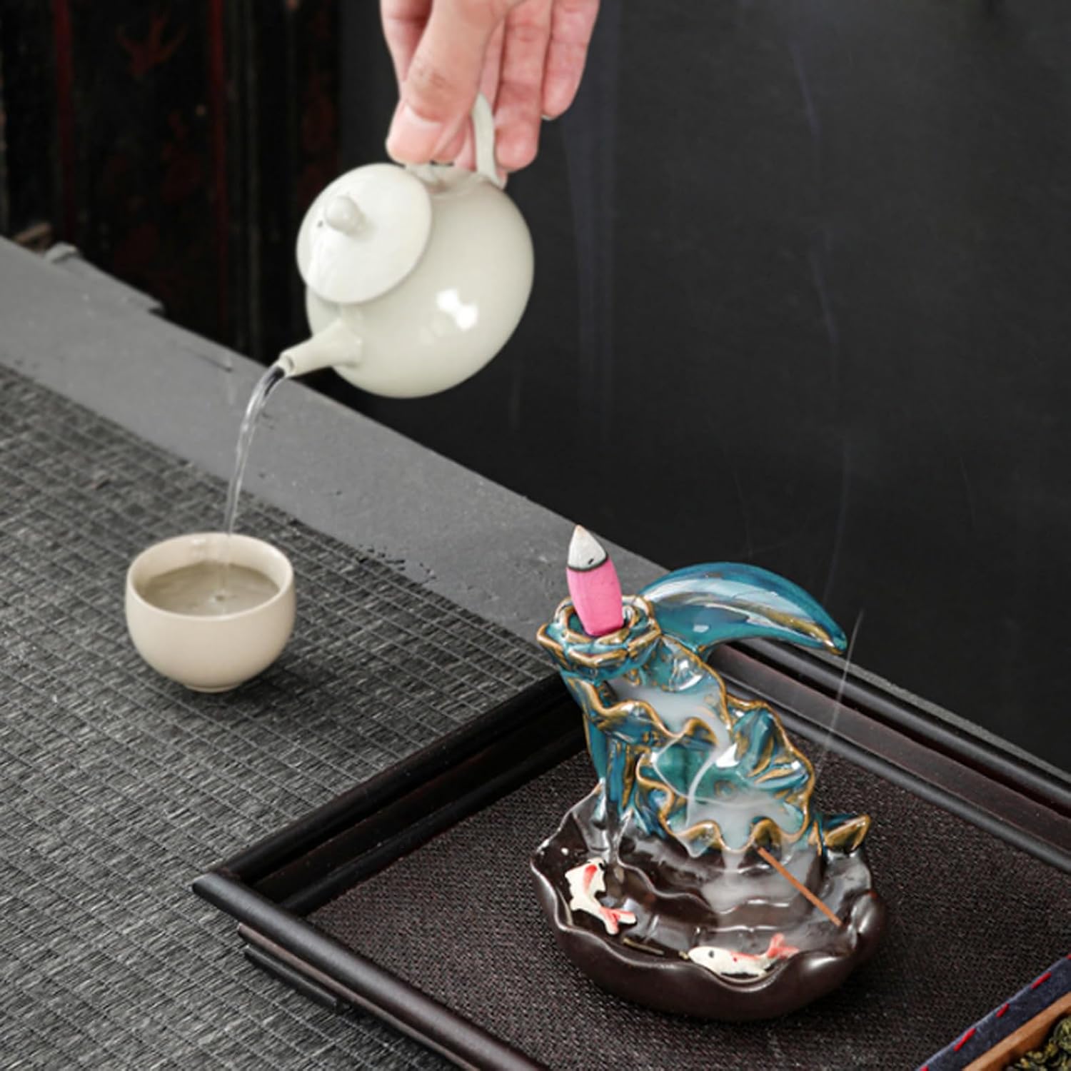 Reverse Flow Incense Burner with Blue Moon Design