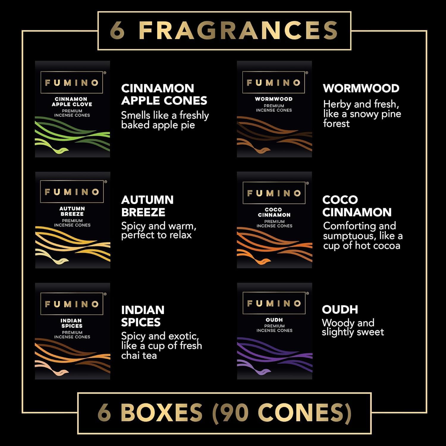 Fumino Incense Cones Fresh Multipack Bundle 6 Boxes 90 Pieces 1