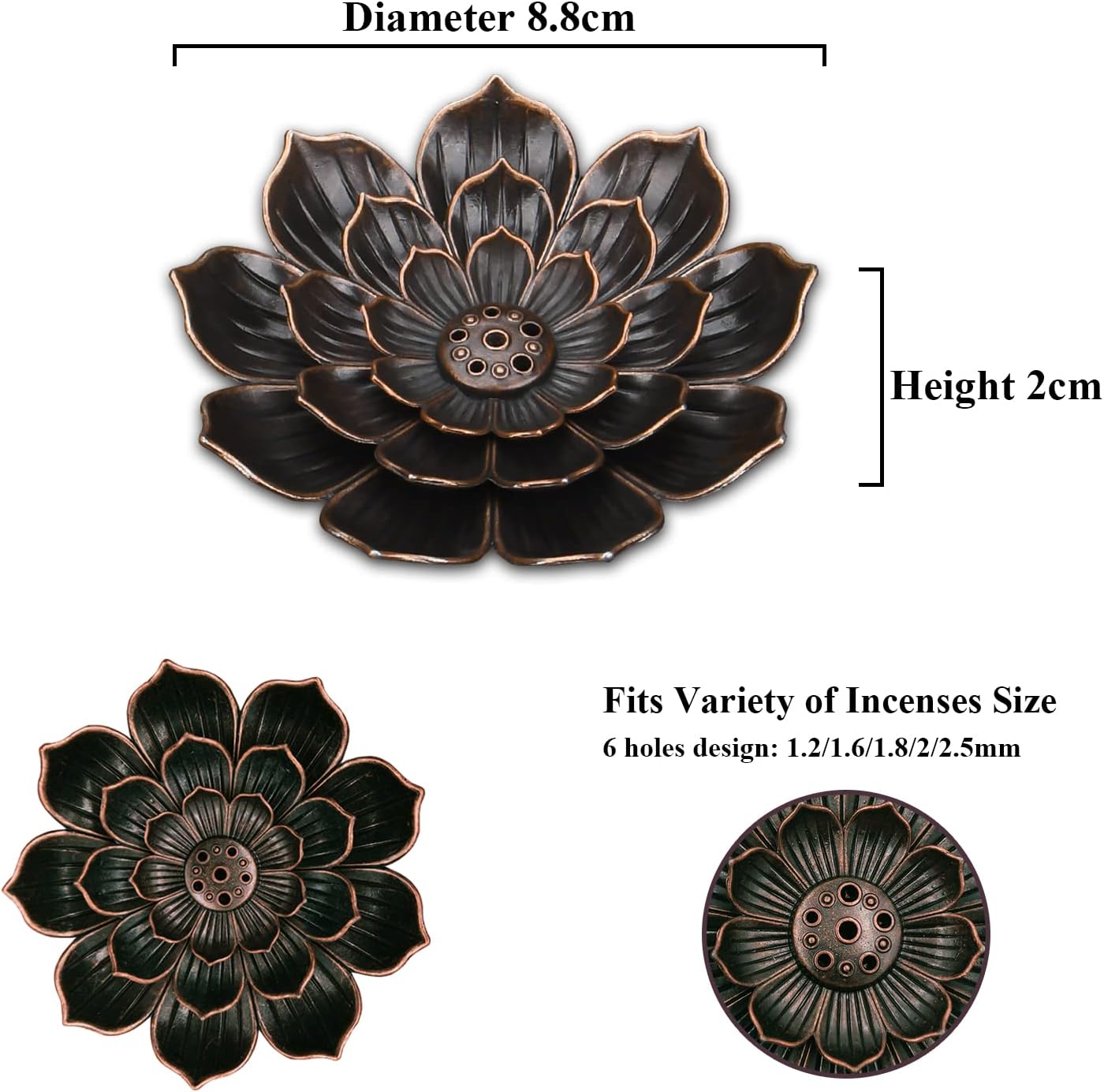 Incense Stick Holder with 5 Holes and Detachable Ash Catcher