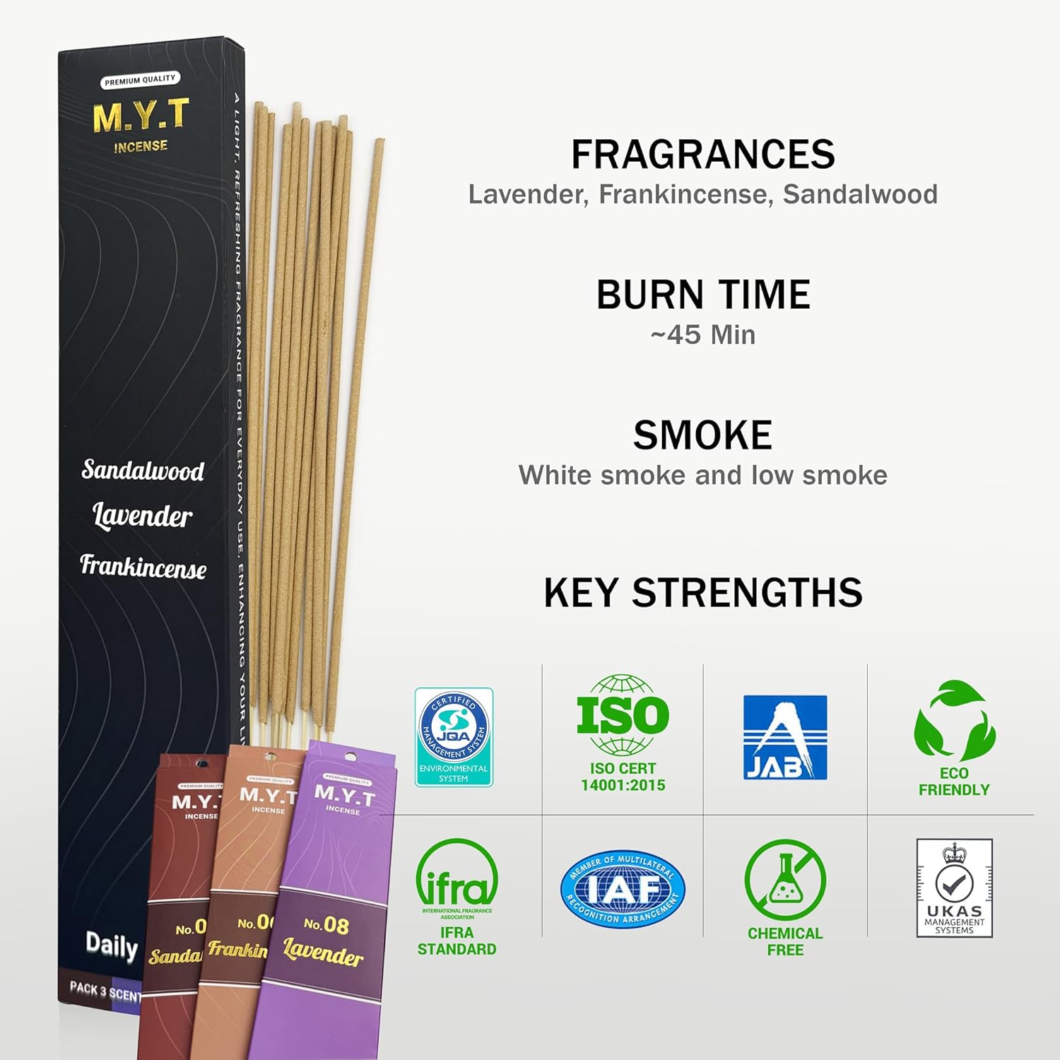 MYT Natural Incense Sticks Lavender Sandalwood Frankincense 60 Sticks Long Lasting