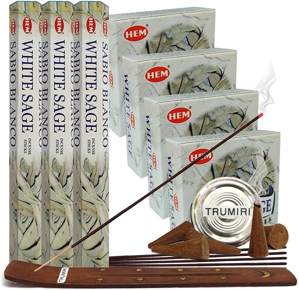 White Sage Incense Sticks and Cone Holder Variety Pack
