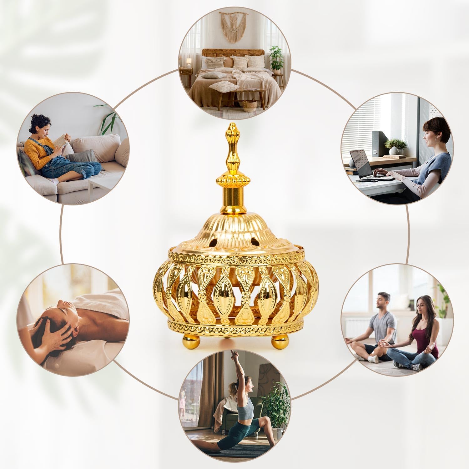Golden Incense Holder for Aromatherapy Yoga Meditation