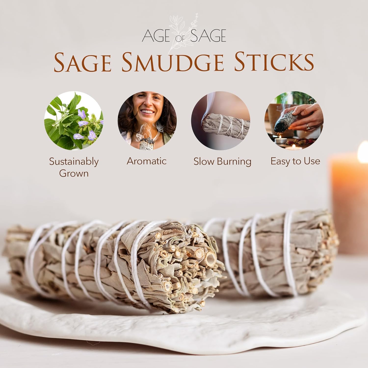 Age of Sage White Sage Smudge Sticks 3 Pack 4 Inch Long