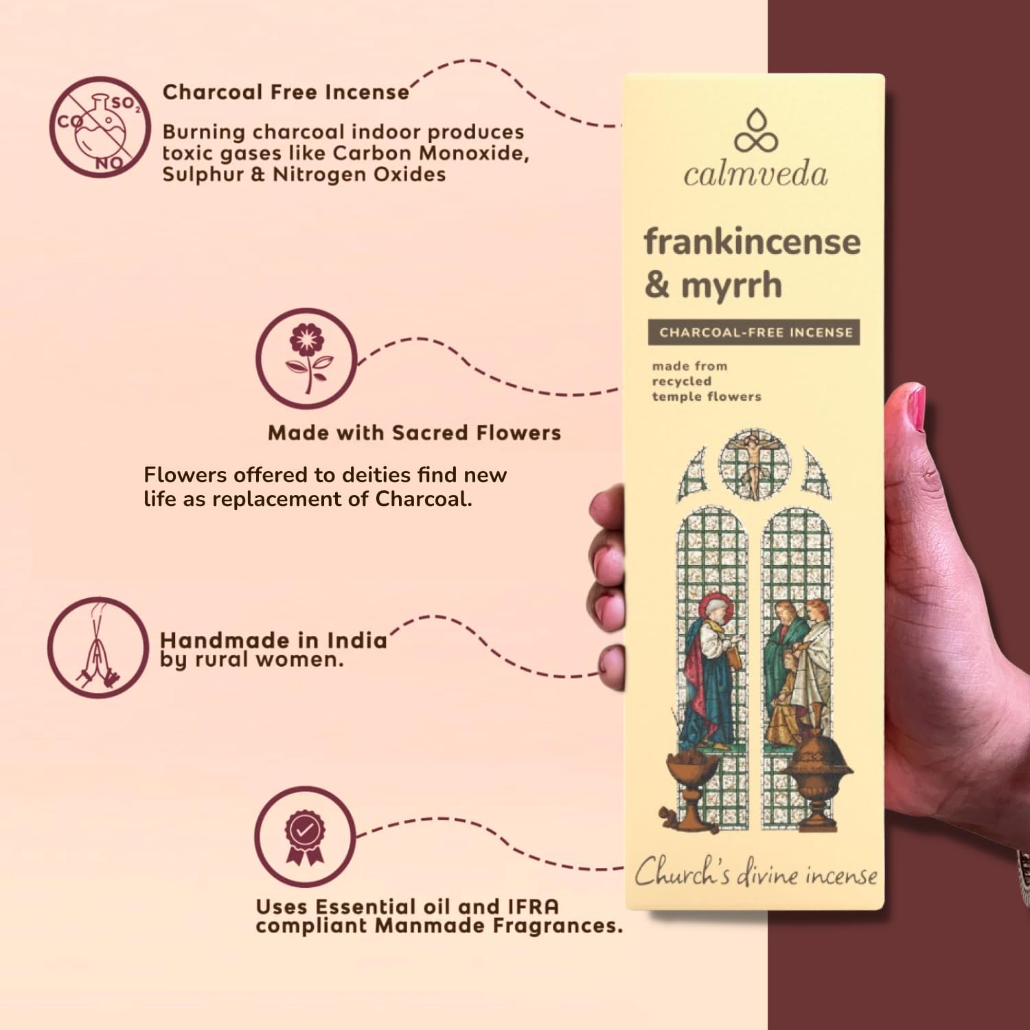 Calmveda Frankincense and Myrrh Incense - 80 Sticks Charcoal Free