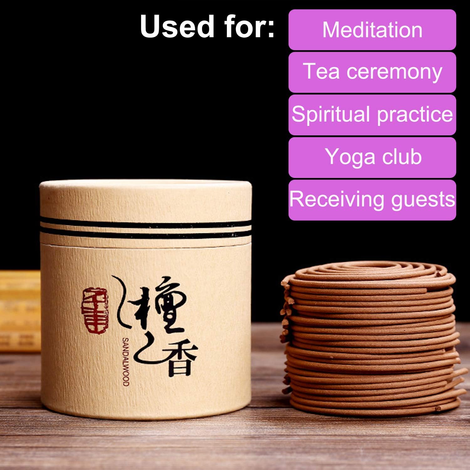 LZWIN Sandalwood Incense Coils 48 Pieces Natural Burner Aroma